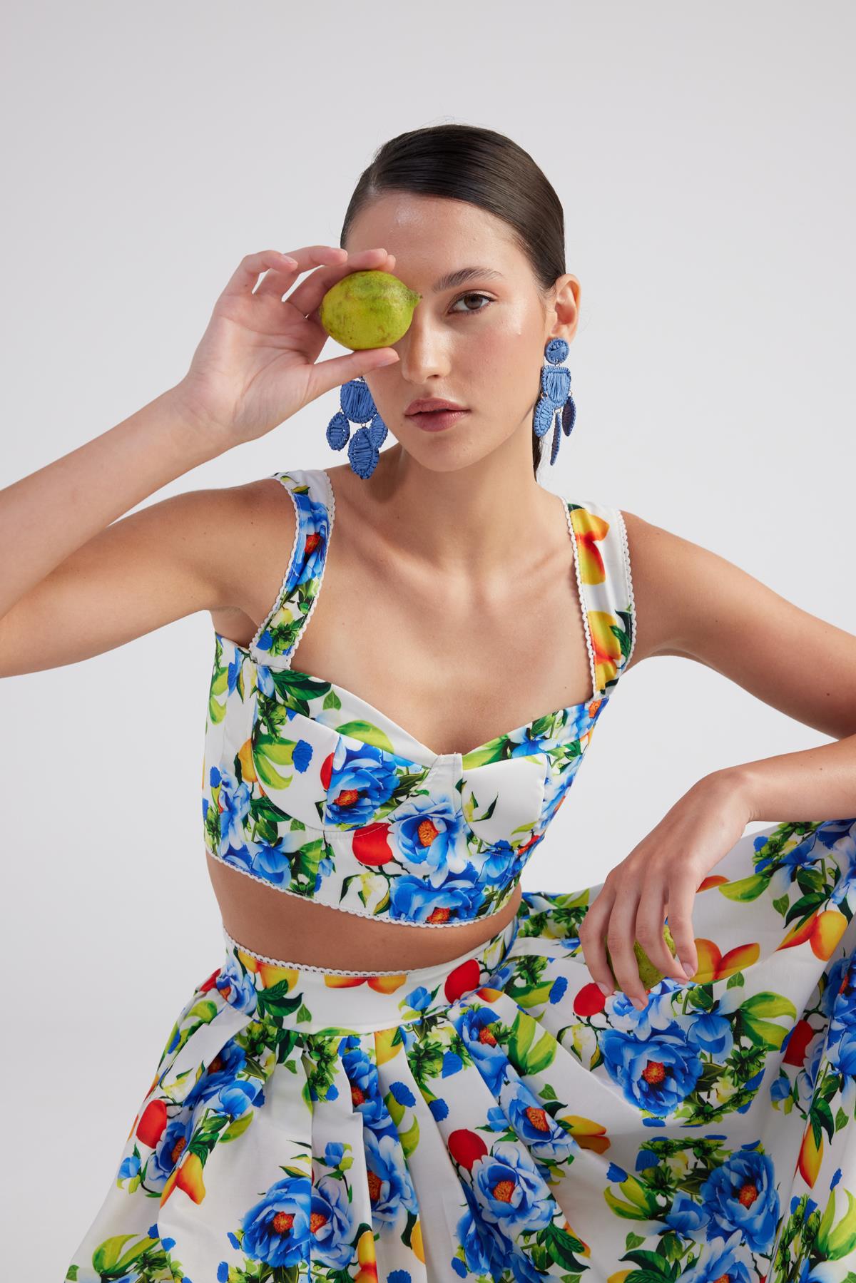 Gloplu Desenli Askılı Ravello Büstiyer Mavi