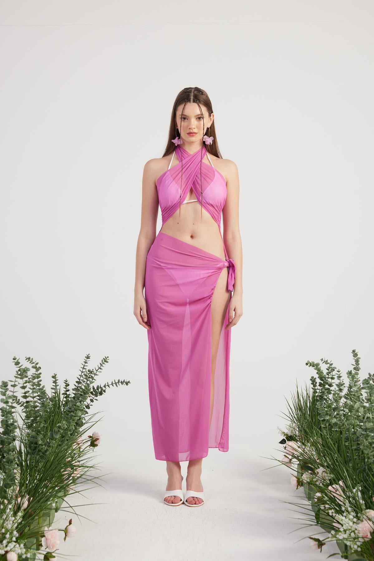 Standart Beden Etek ve Bluz Takım Royal Pareo Pembe