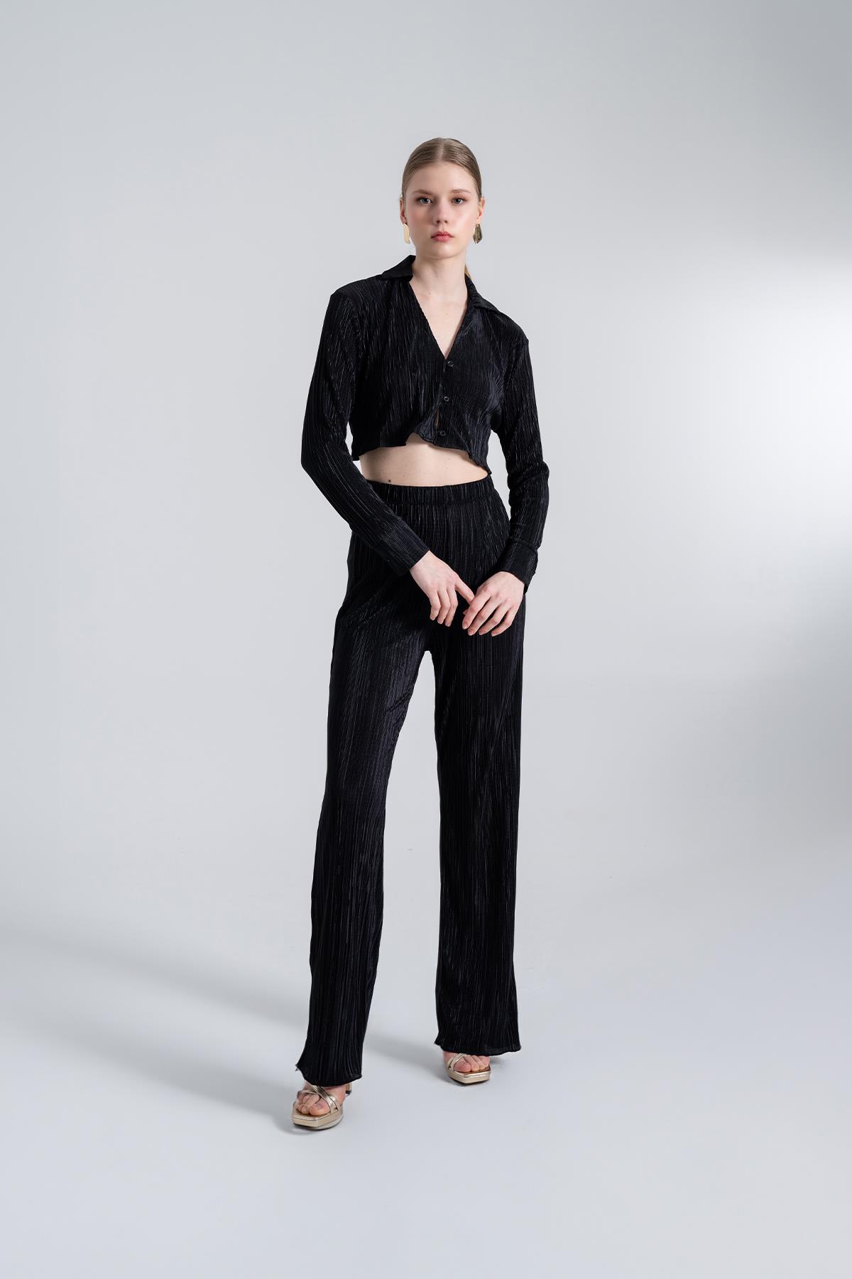 Crop Model Düğme Kapamalı Comfy Crop Gömlek Siyah