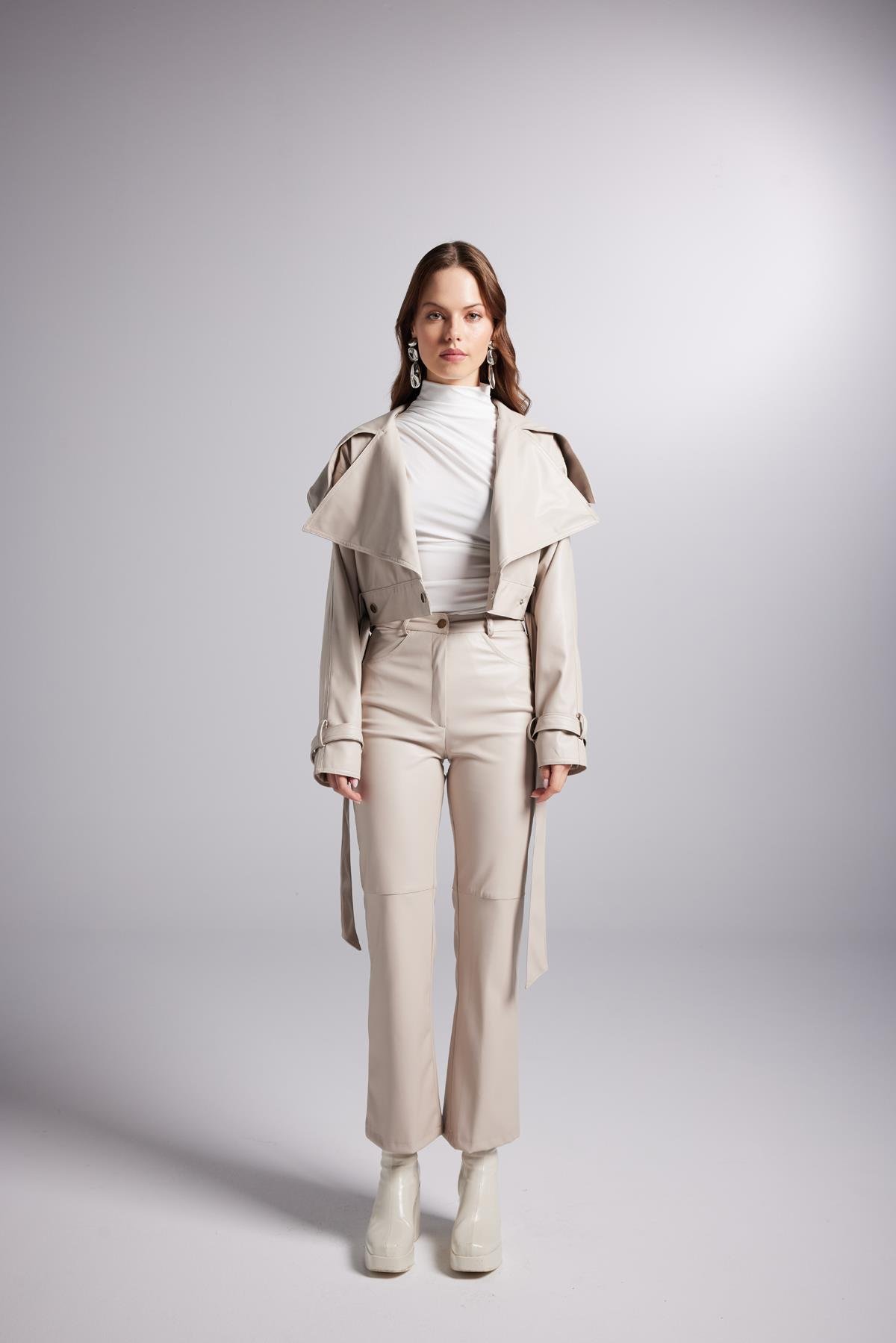 Lucy Leather Trousers Beige