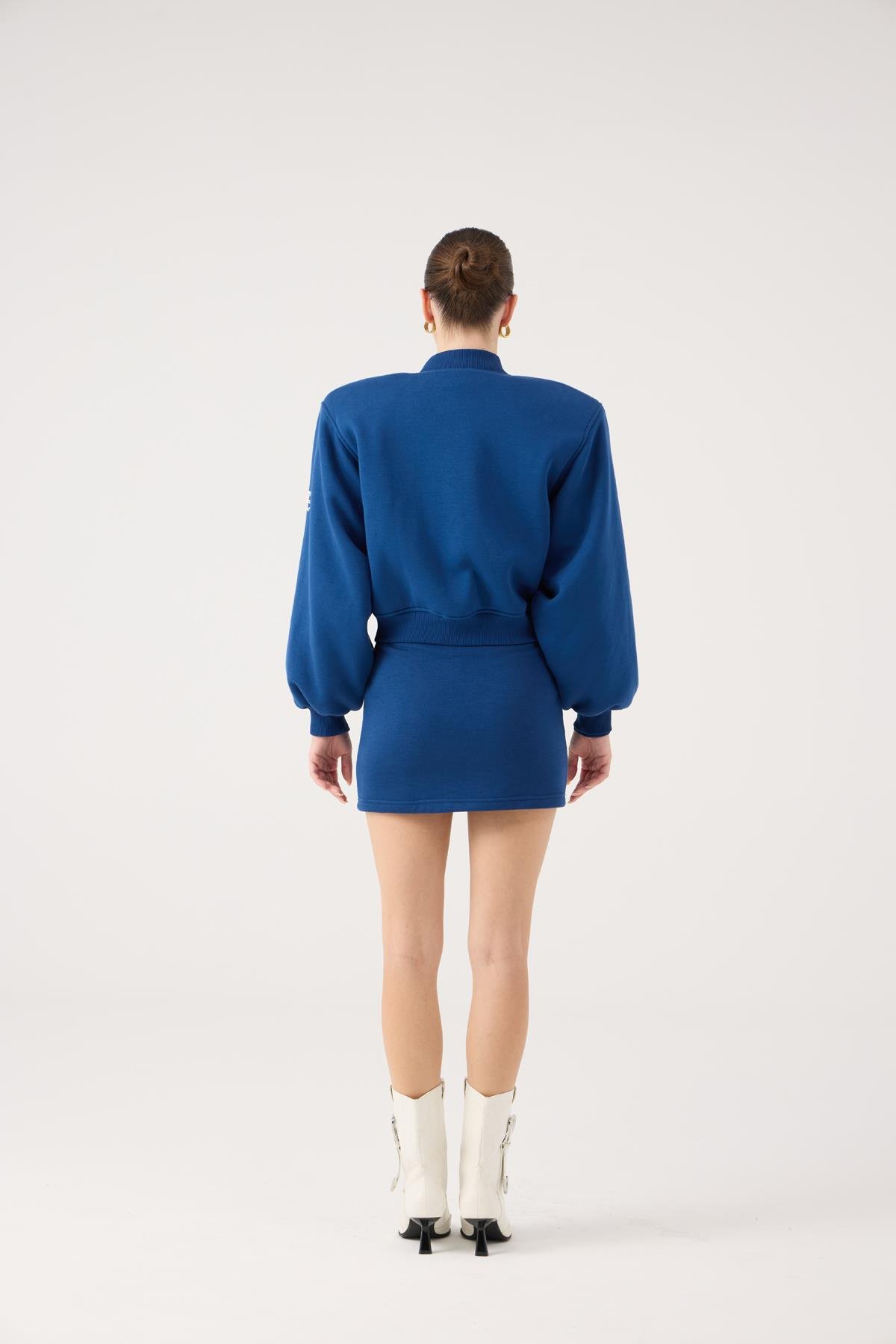 Crop Kesim Vatkalı Parker Bomber Ceket Mavi