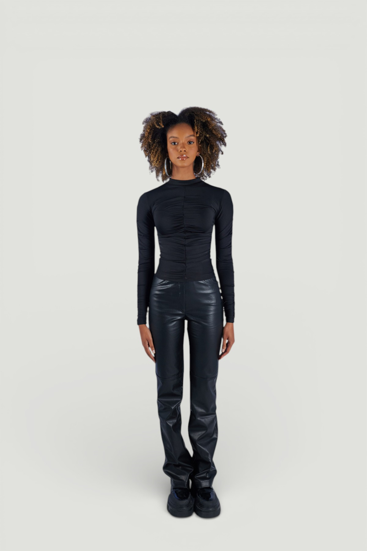 Drape Detaylı Yarım Balıkçı Draped Bluz Siyah