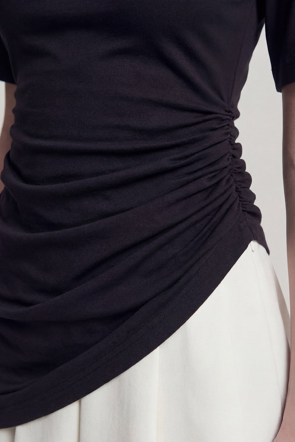 Demie T-Shirt with Gathered Detail and Padded Shoulders, Black