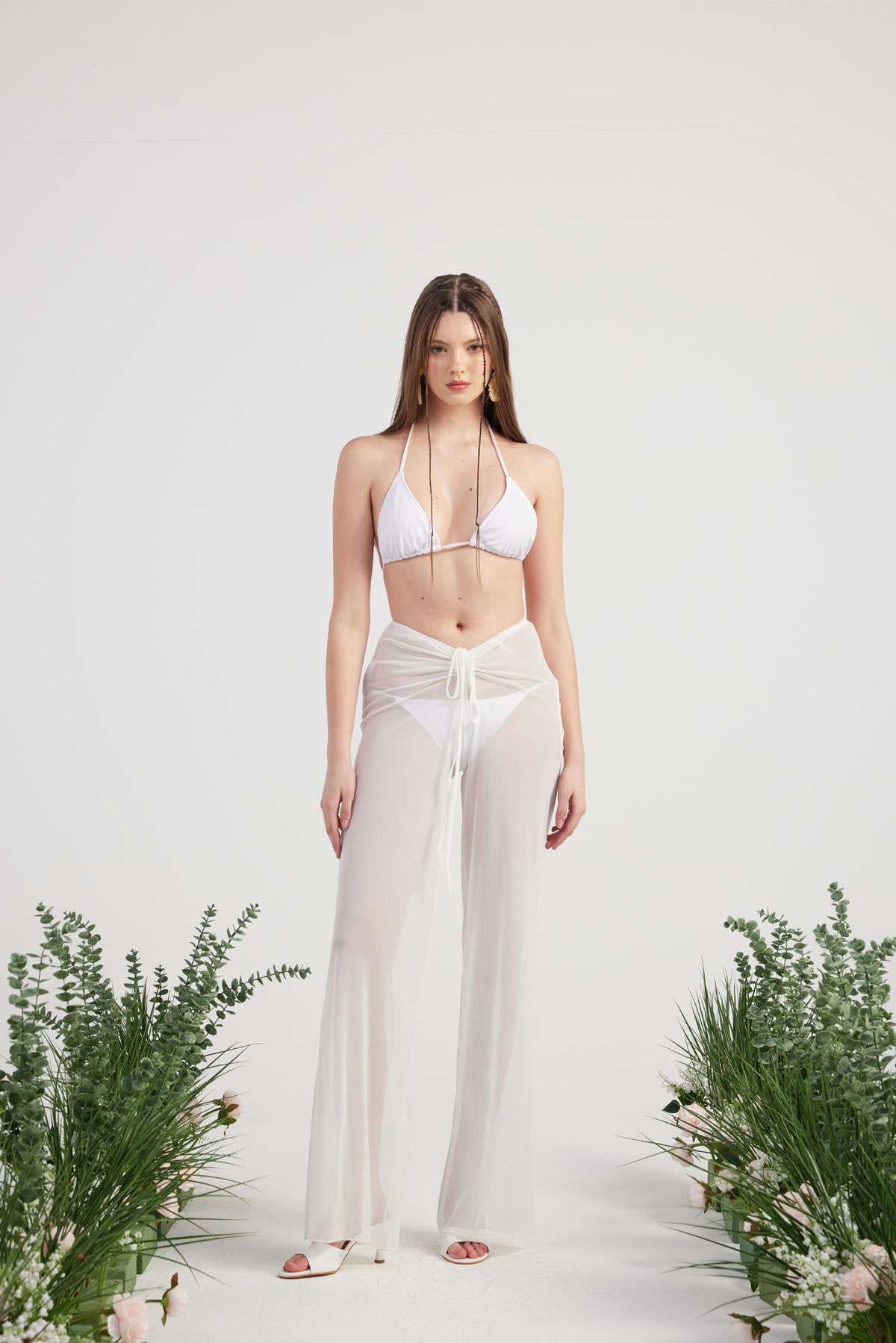 Shirred Pareo Pants White