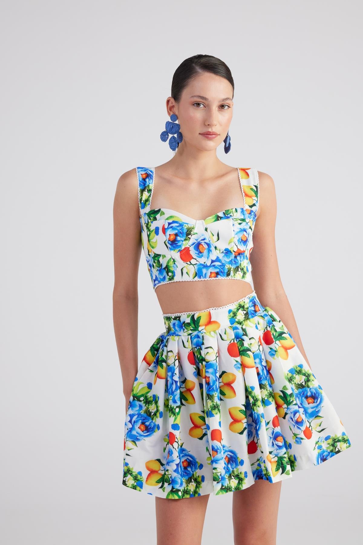 Gloplu Desenli Askılı Ravello Büstiyer Mavi