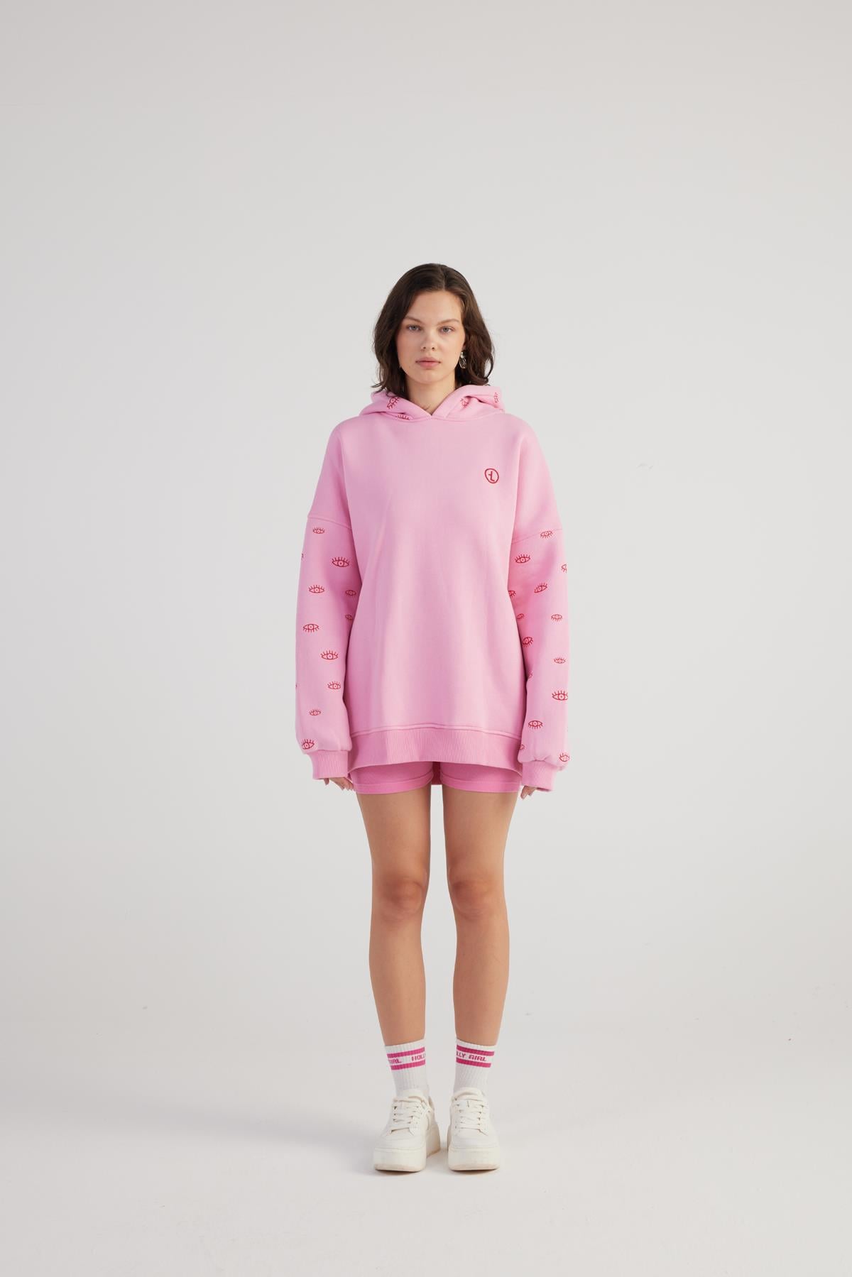 Oversize Kapüşonlu Unisex Eye Sweat Pembe