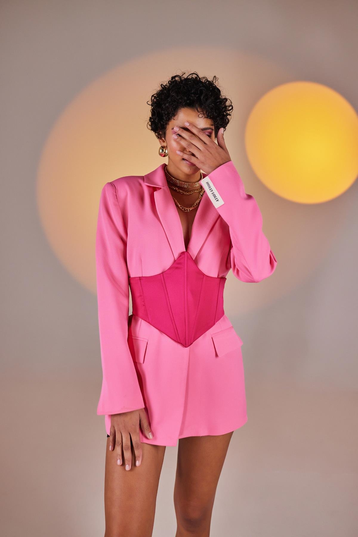 Arkası Gipeli Satin Korse Pembe