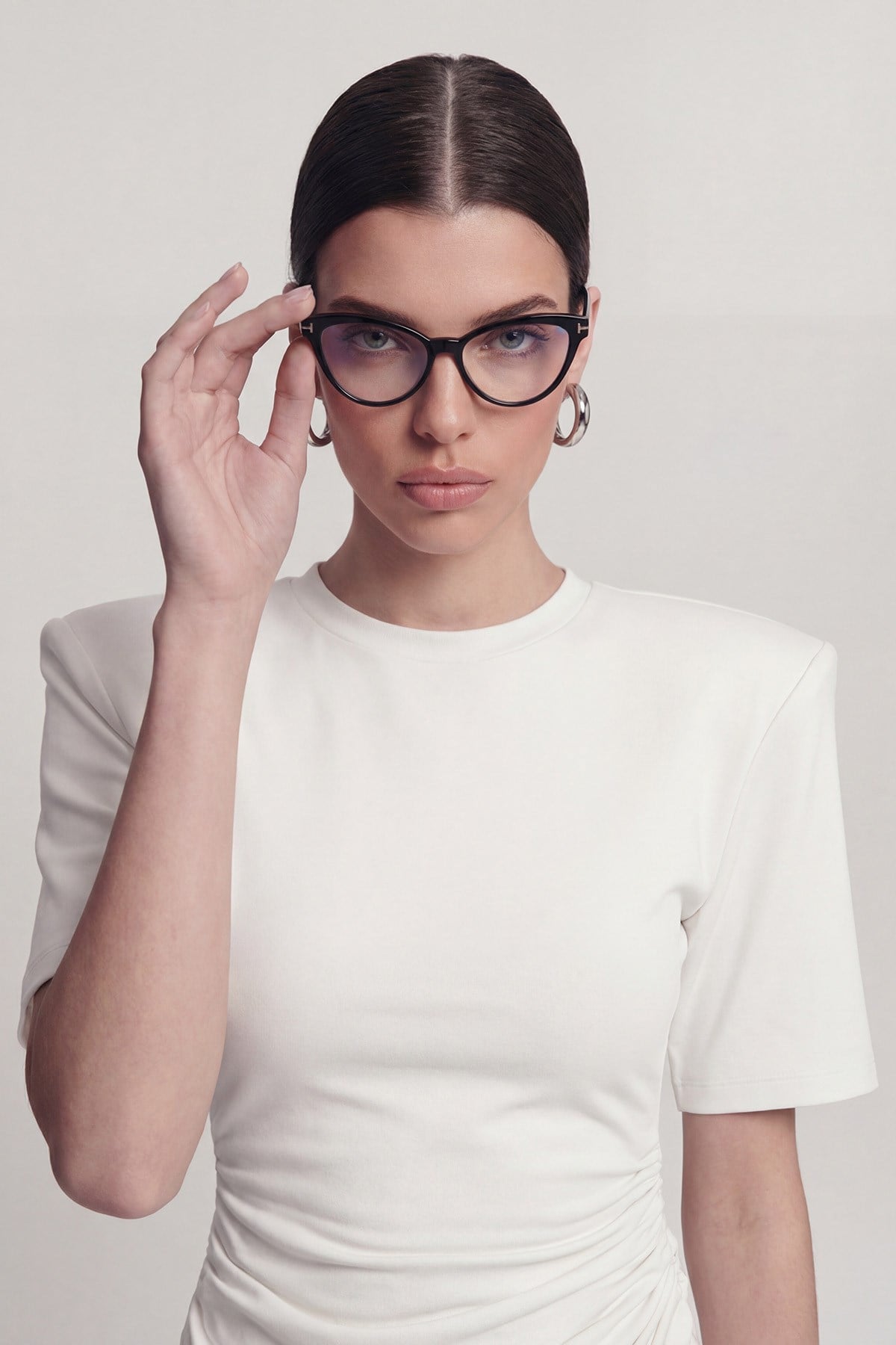 Demie T-Shirt with Gathered Detail and Padded Shoulders, White