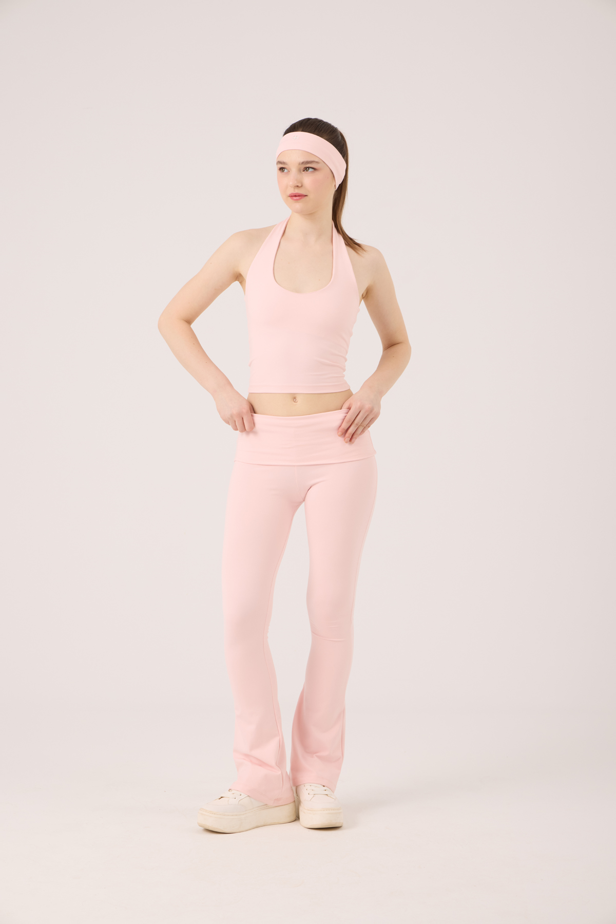 Beli Kıvrımlı Flare Ellen Tayt Pantolon Pembe