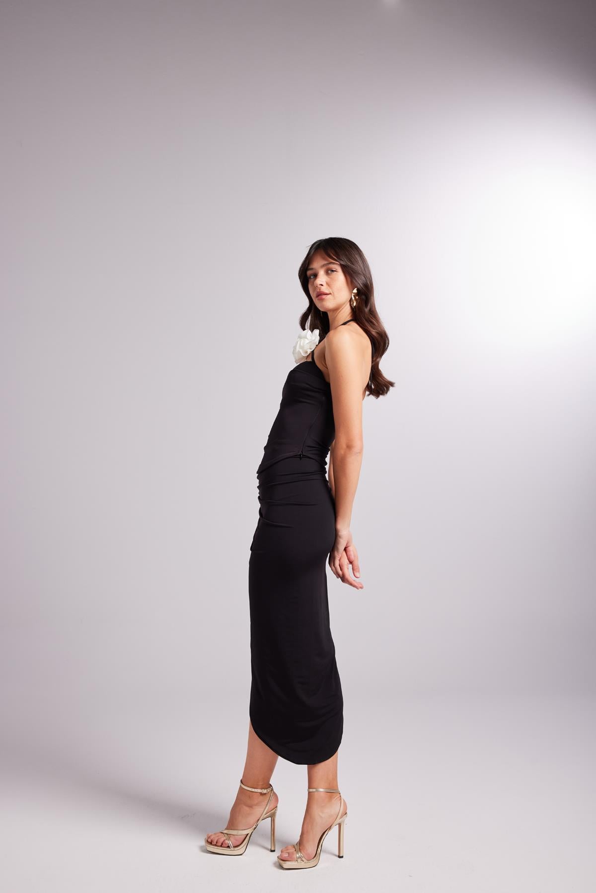 Ayarlanabilir Büzgülü Midi Poena Etek Siyah