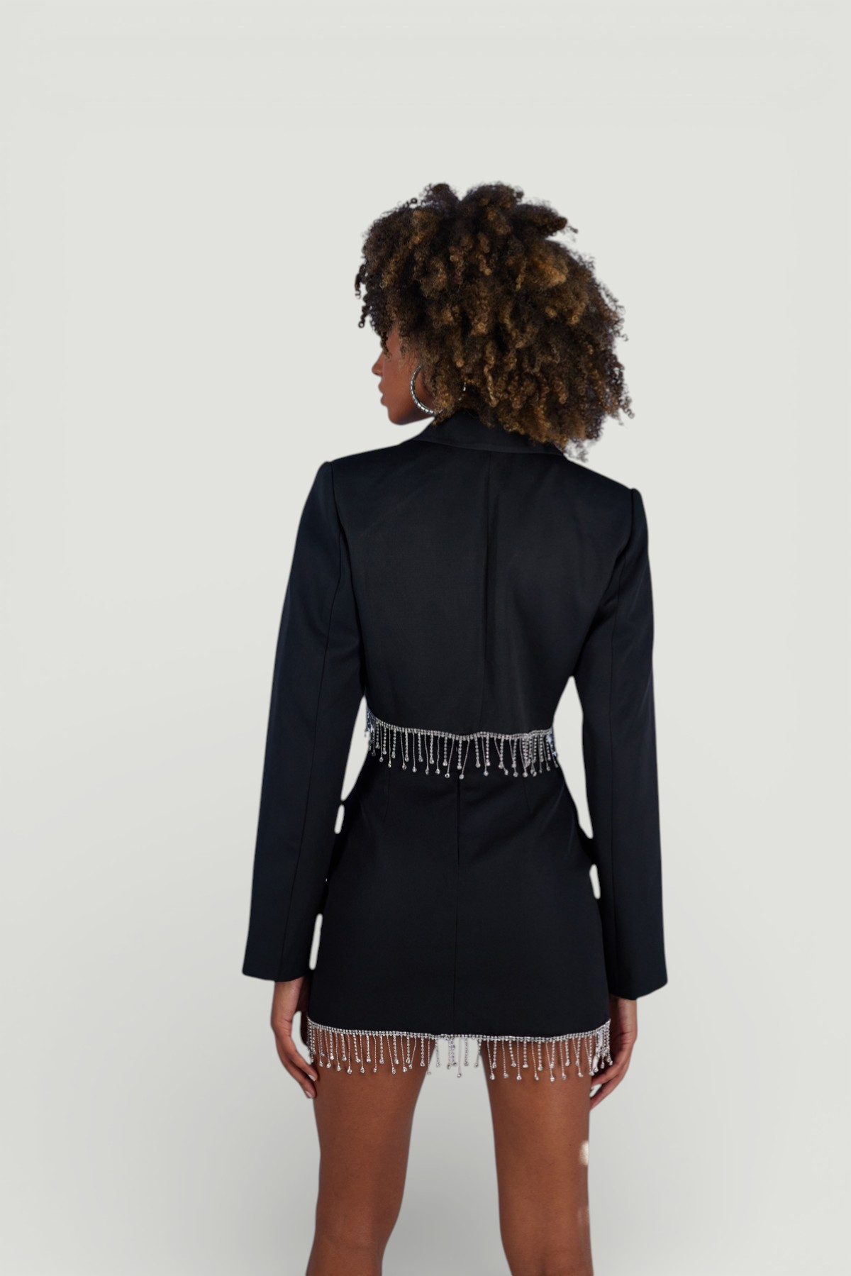 Taşlı Aksesuar Detaylı Astarlı Crop Spark Ceket Siyah