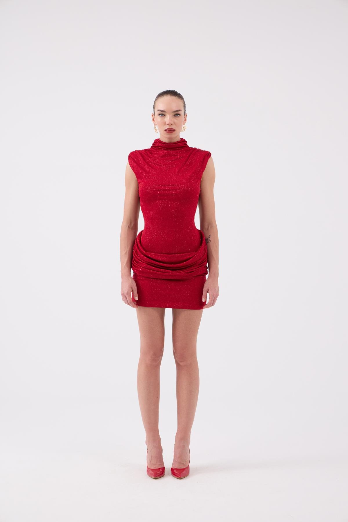 Backless Glittery Mini Judy Dress Red