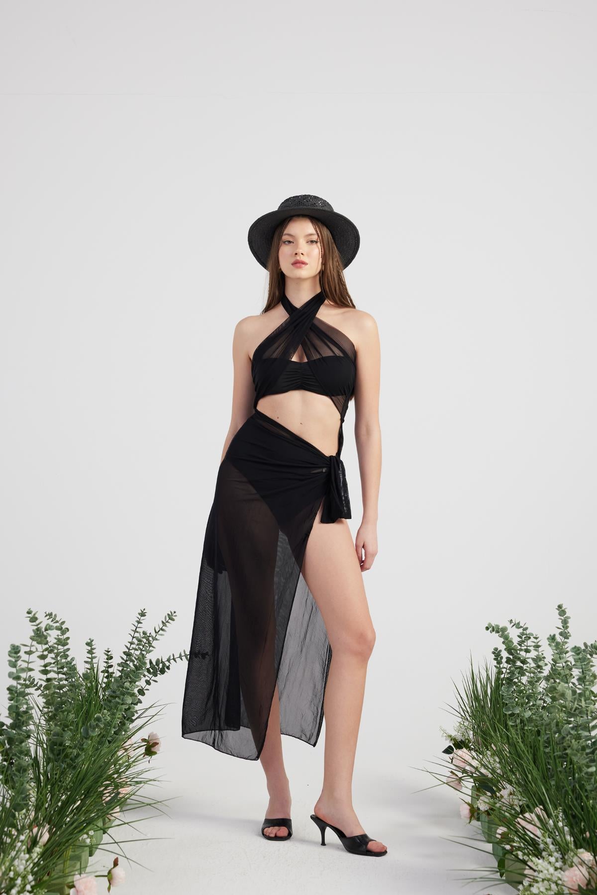 Standart Beden Etek ve Bluz Takım Royal Pareo Siyah