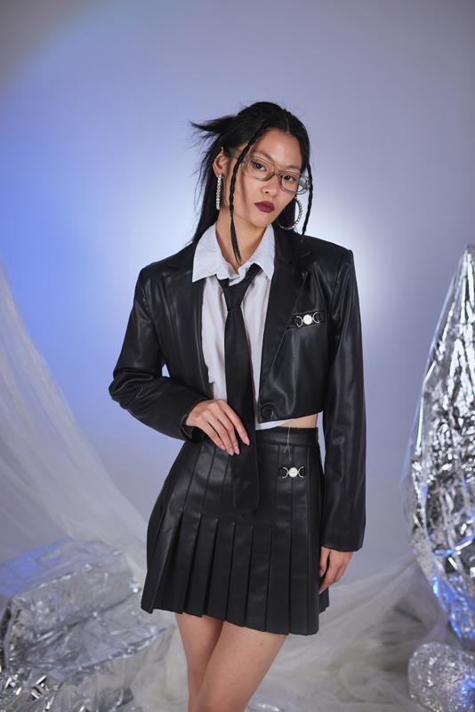 College Leather Jacket Black