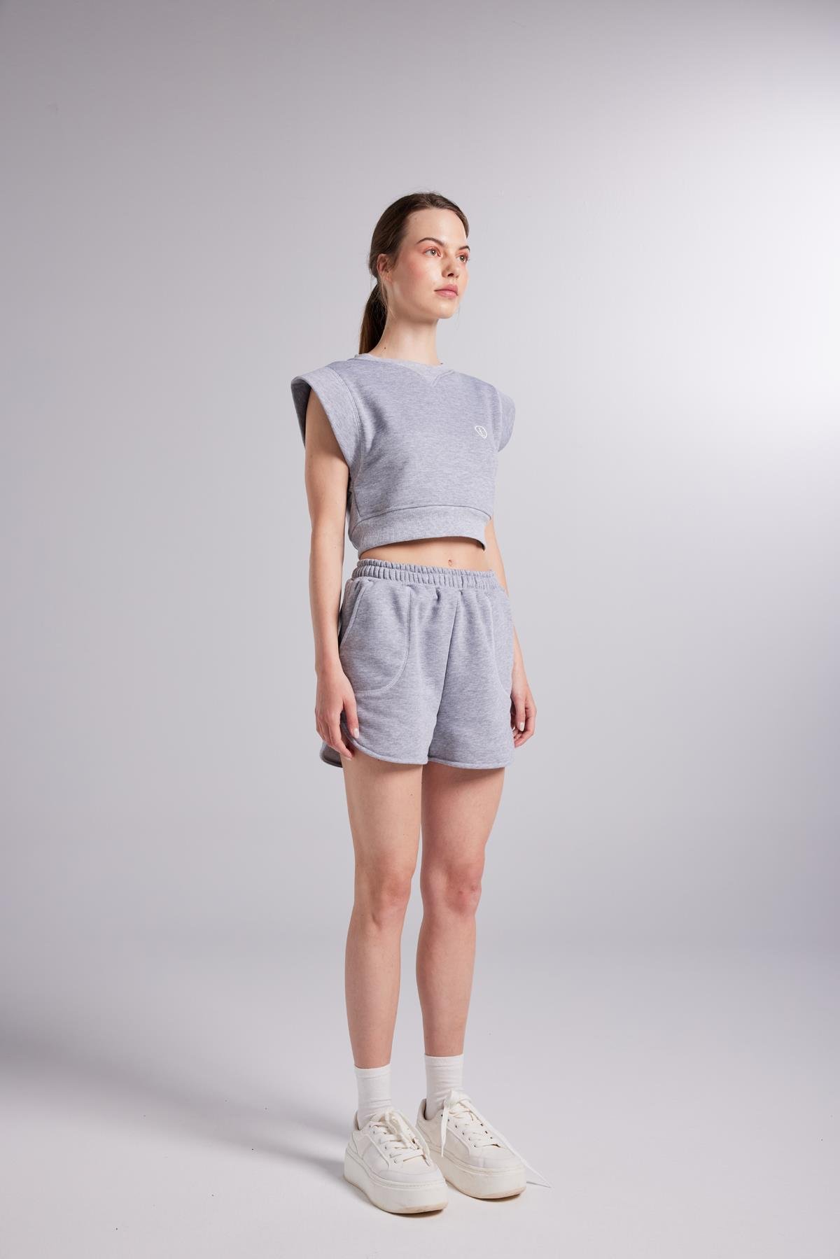 Crop Kesim Kontrast Dikişli Rhode Tshirt Gri