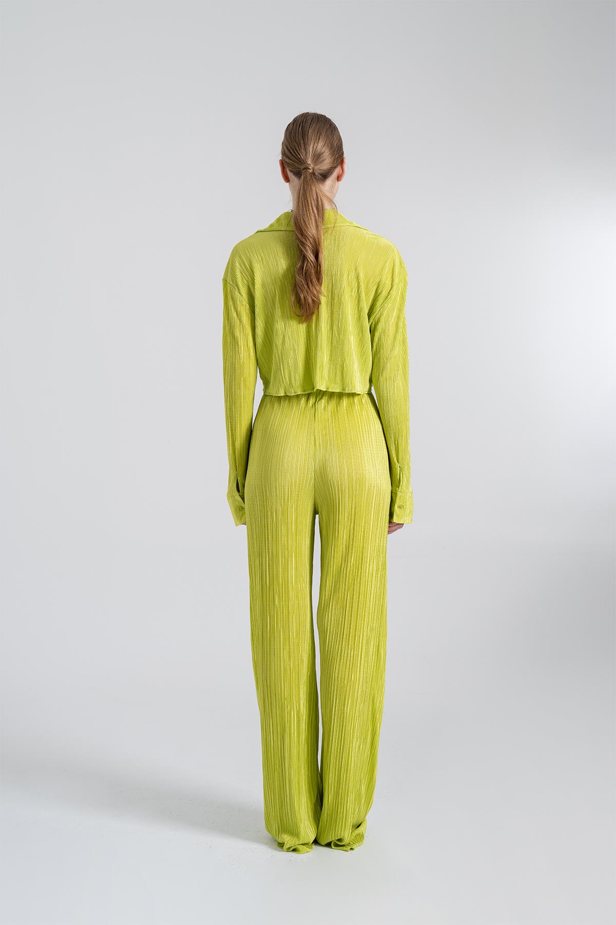 Crop Model Düğme Kapamalı Comfy Crop Gömlek Yeşil