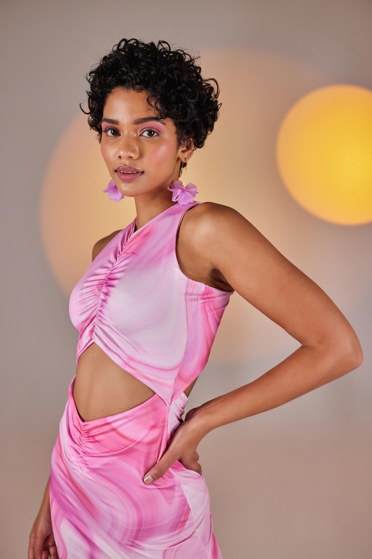 Mini Dekolteli Jorie Elbise Pembe