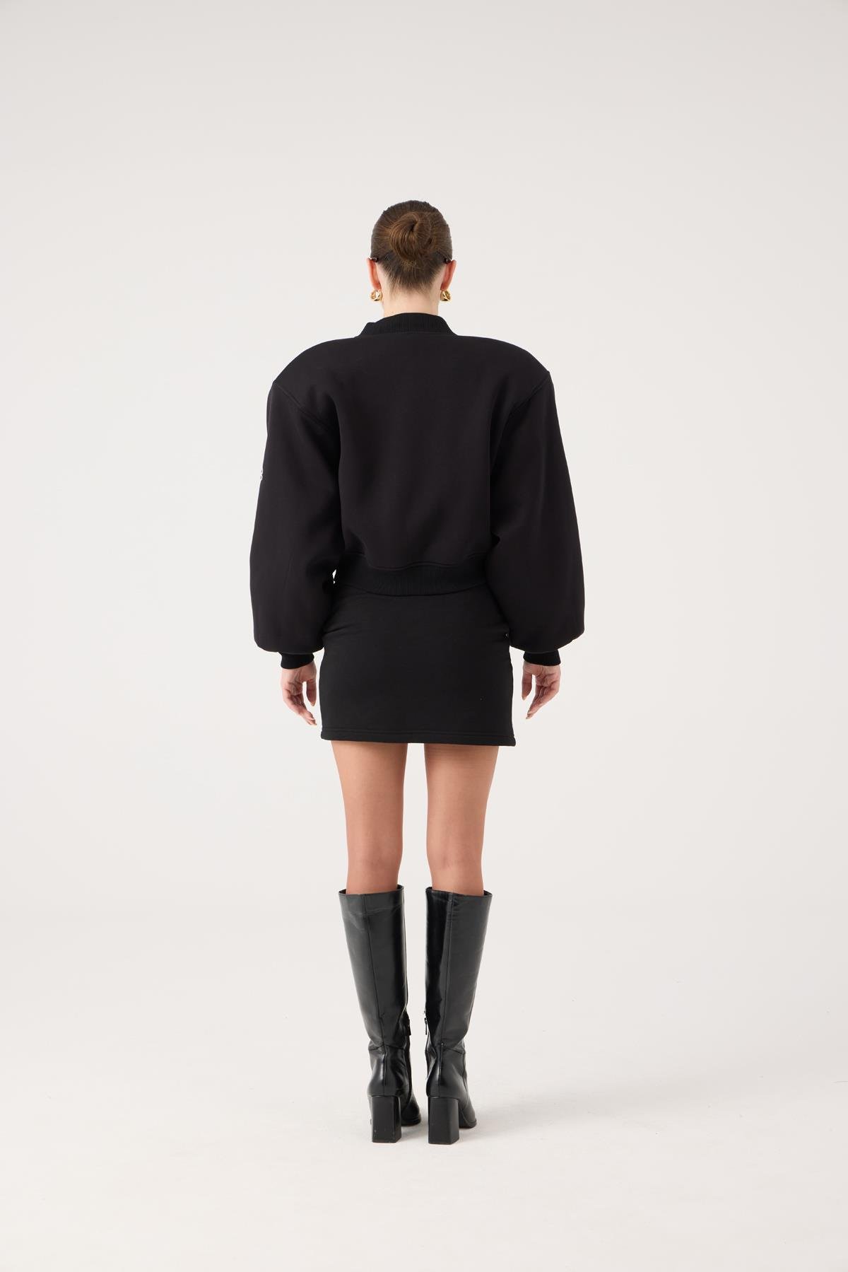 Crop Kesim Vatkalı Parker Bomber Ceket Siyah