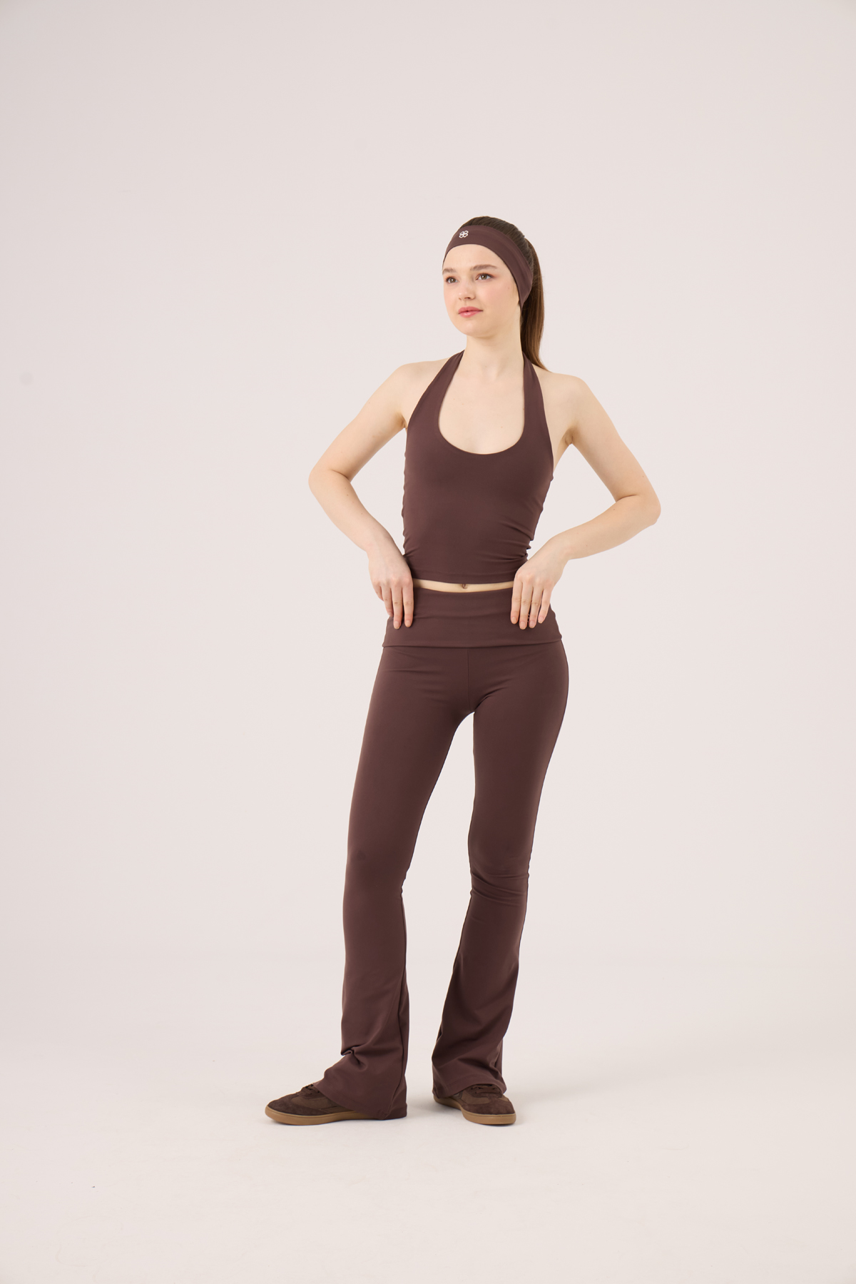 Ellen Flare Leggings with Waistband, Brown