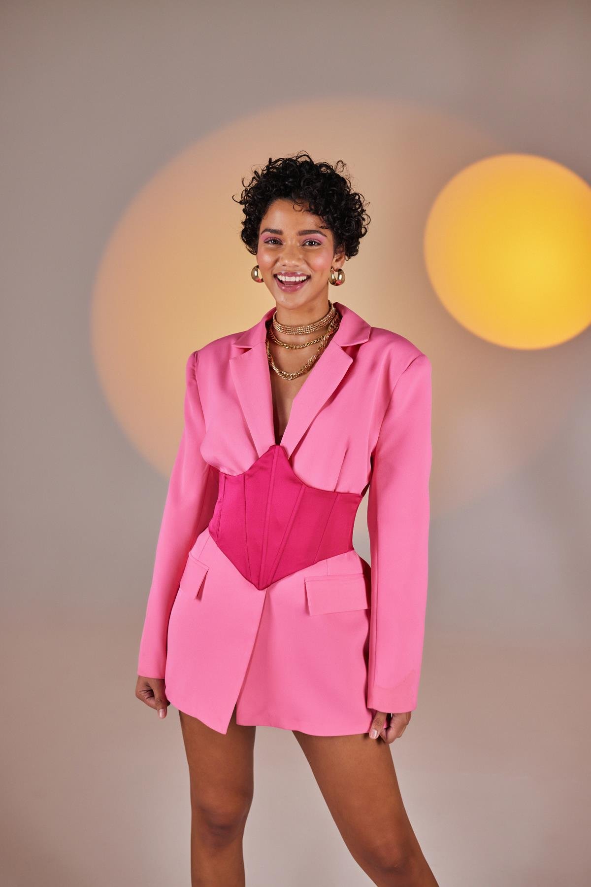 Arkası Gipeli Satin Korse Pembe