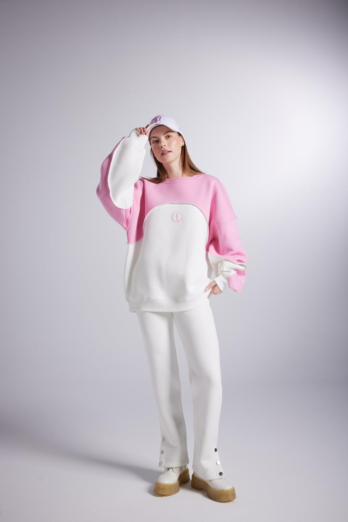 Şardonlu 3 İplik Kumaş Logolu Oversize Nola Sweatshirt Beyaz