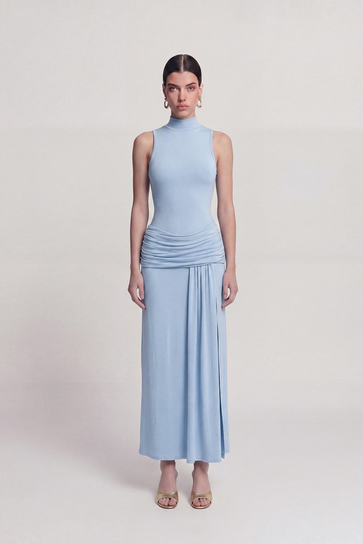 Backless, Draped Mini Daisy Dress, Blue