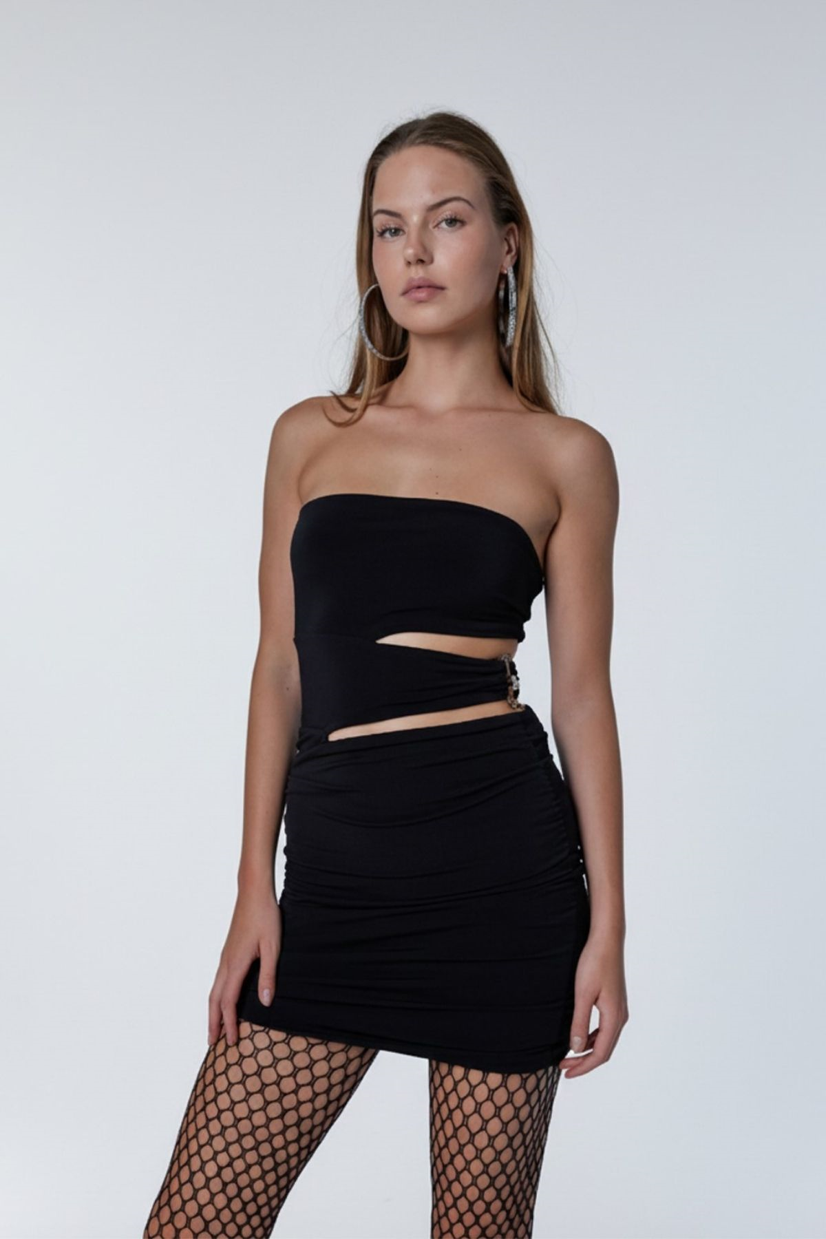 Straplez Mini Buble Elbise Siyah