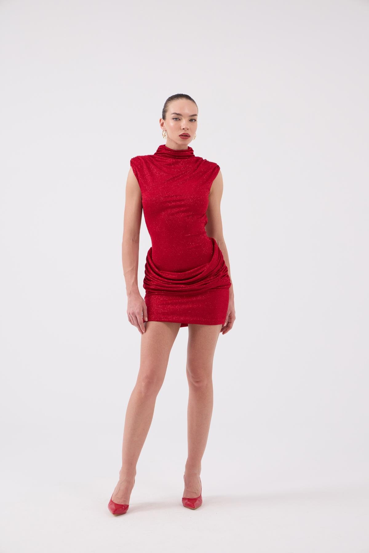 Backless Glittery Mini Judy Dress Red