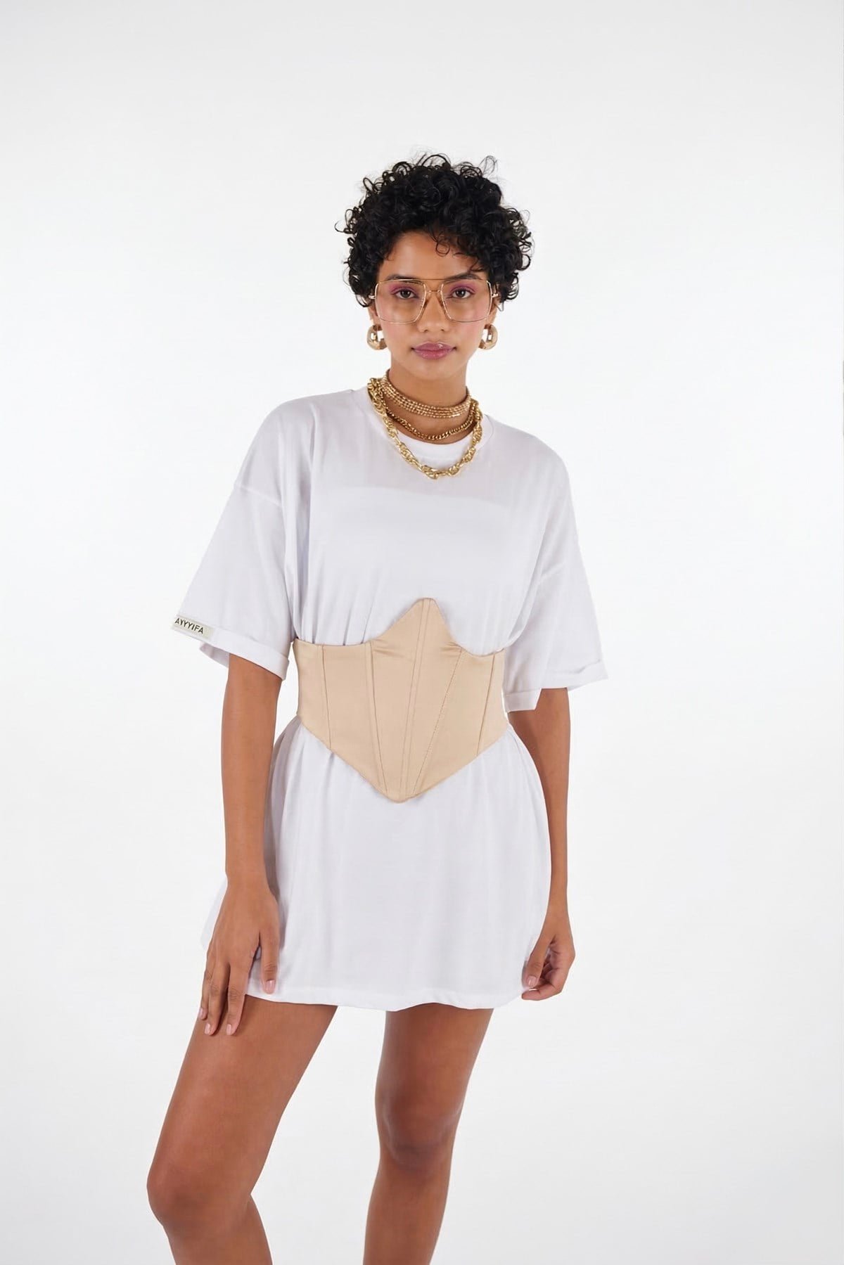 Arkası Gipeli Satin Korse Bej