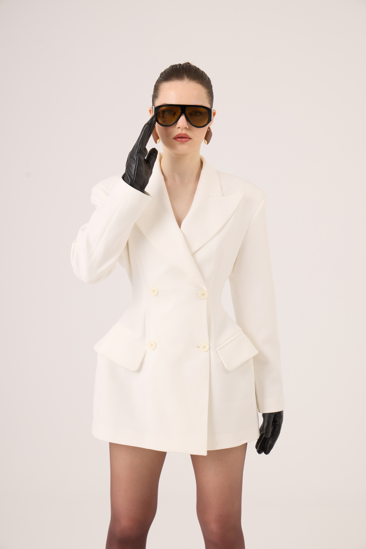 Galina Blazer Jacket with Waist Fit, Ecru