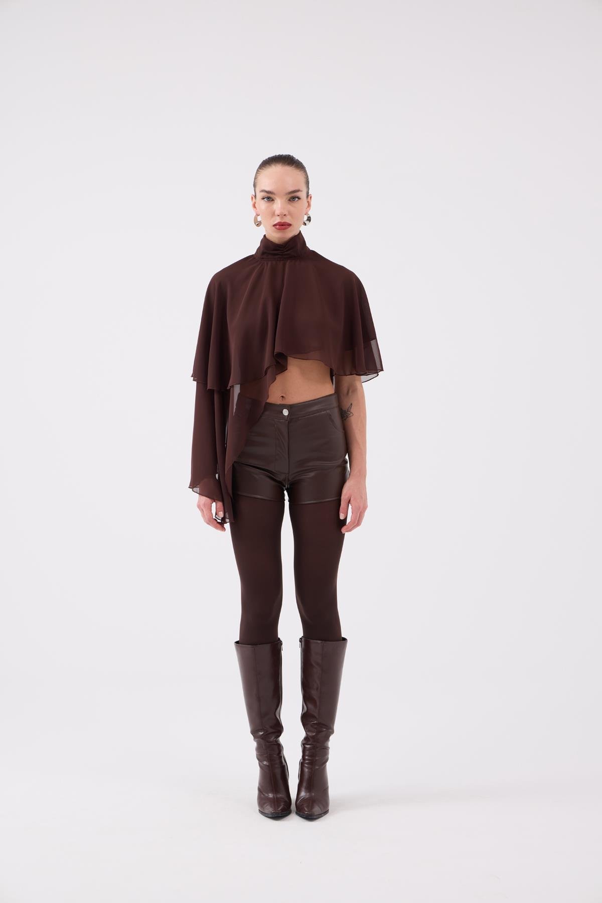 High Waist Mini Meghan Leather Shorts Brown