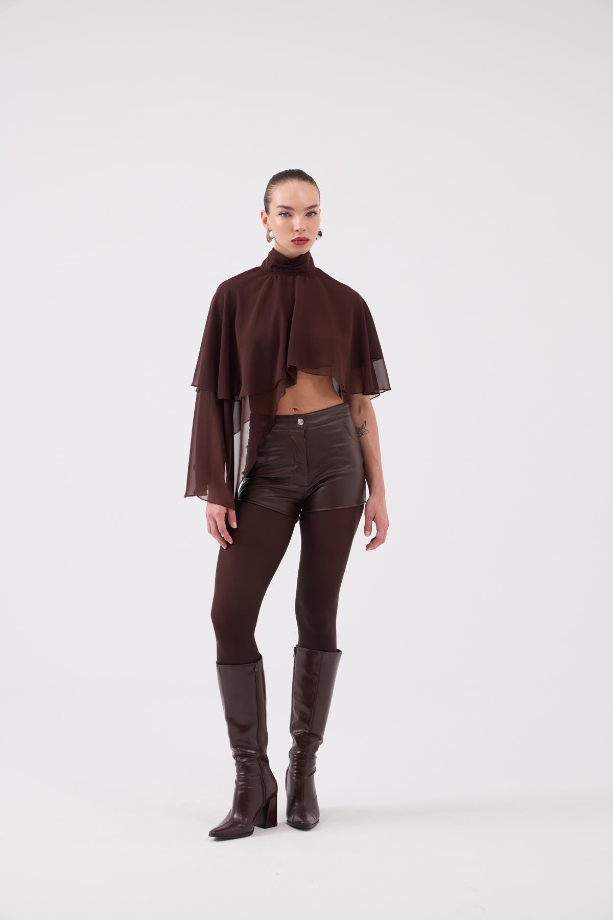 High Waist Mini Meghan Leather Shorts Brown