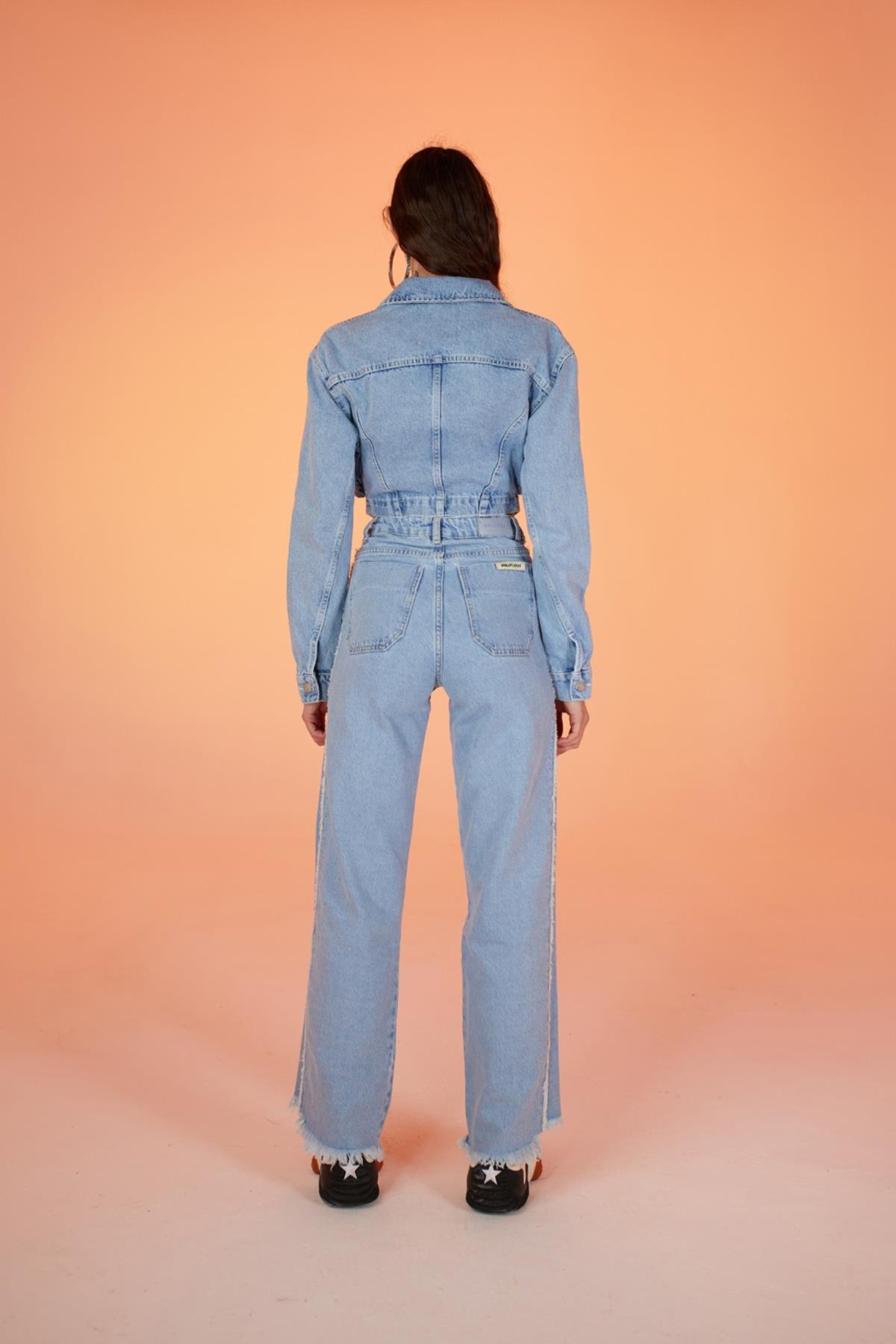 Yüksek Bel Çizgi Detaylı Biana Jean Pantolon Mavi