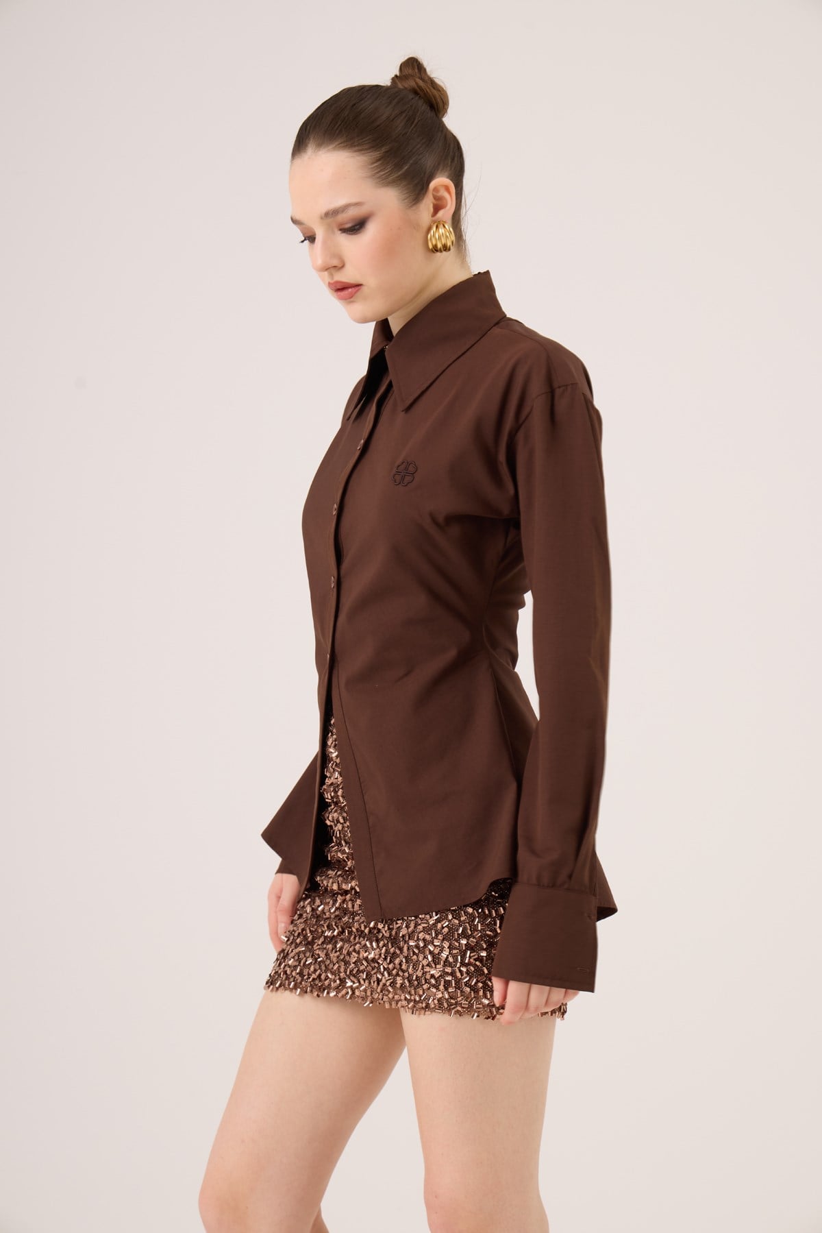 Belden Oturmalı Fit Kesim Paula Gömlek Kahve