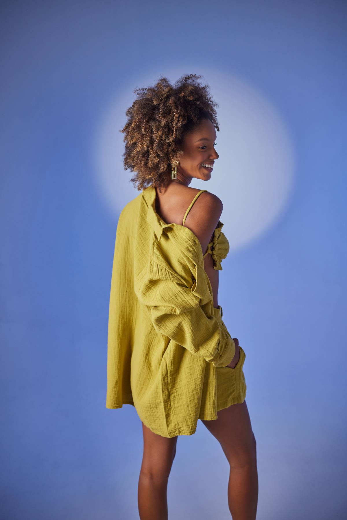 Oversize Model Düğme Kapamalı Playa Gömlek Yeşil