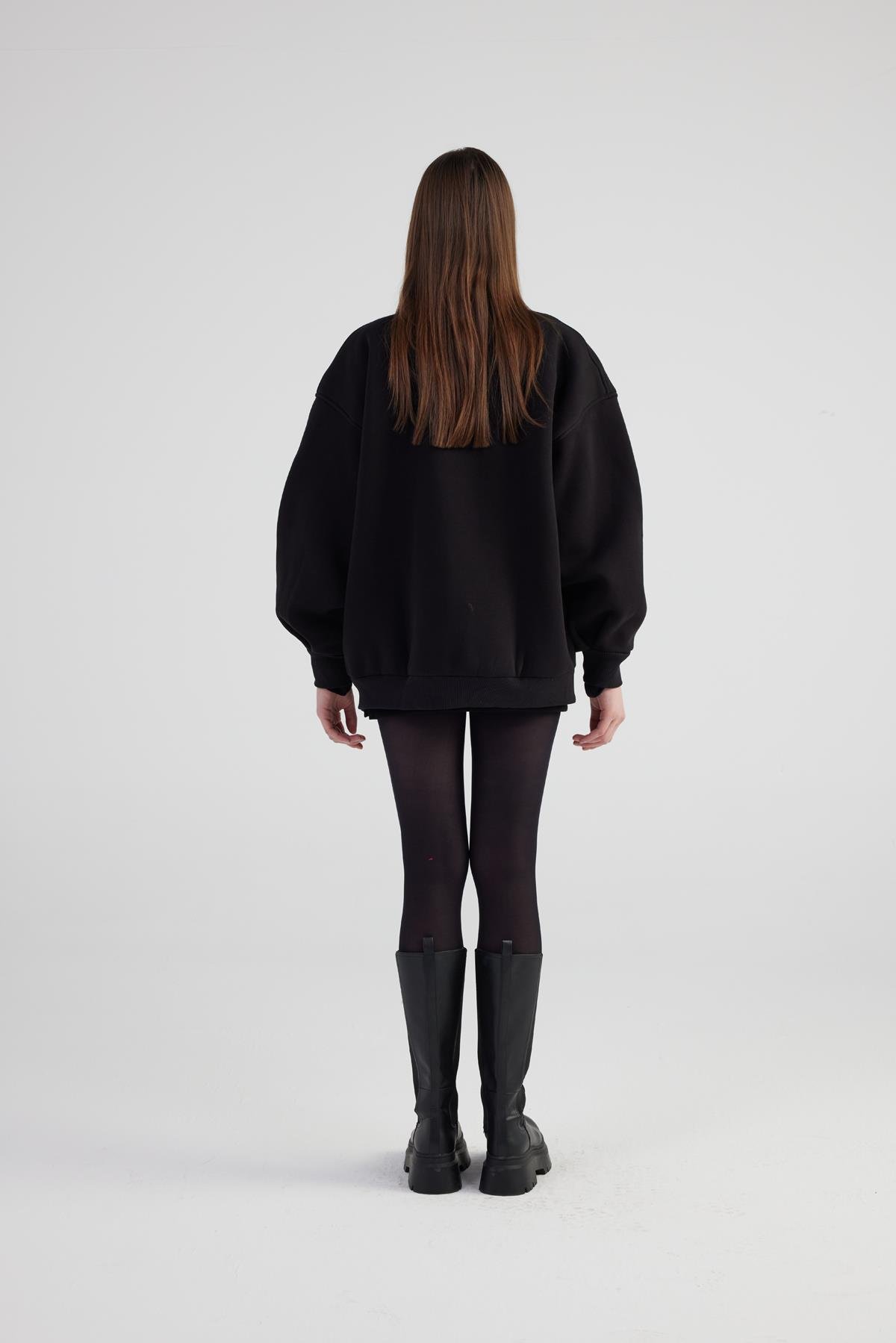 Oversize Çıkarılabilir Gül Detaylı Astarlı Alexa Bomber Ceket Siyah