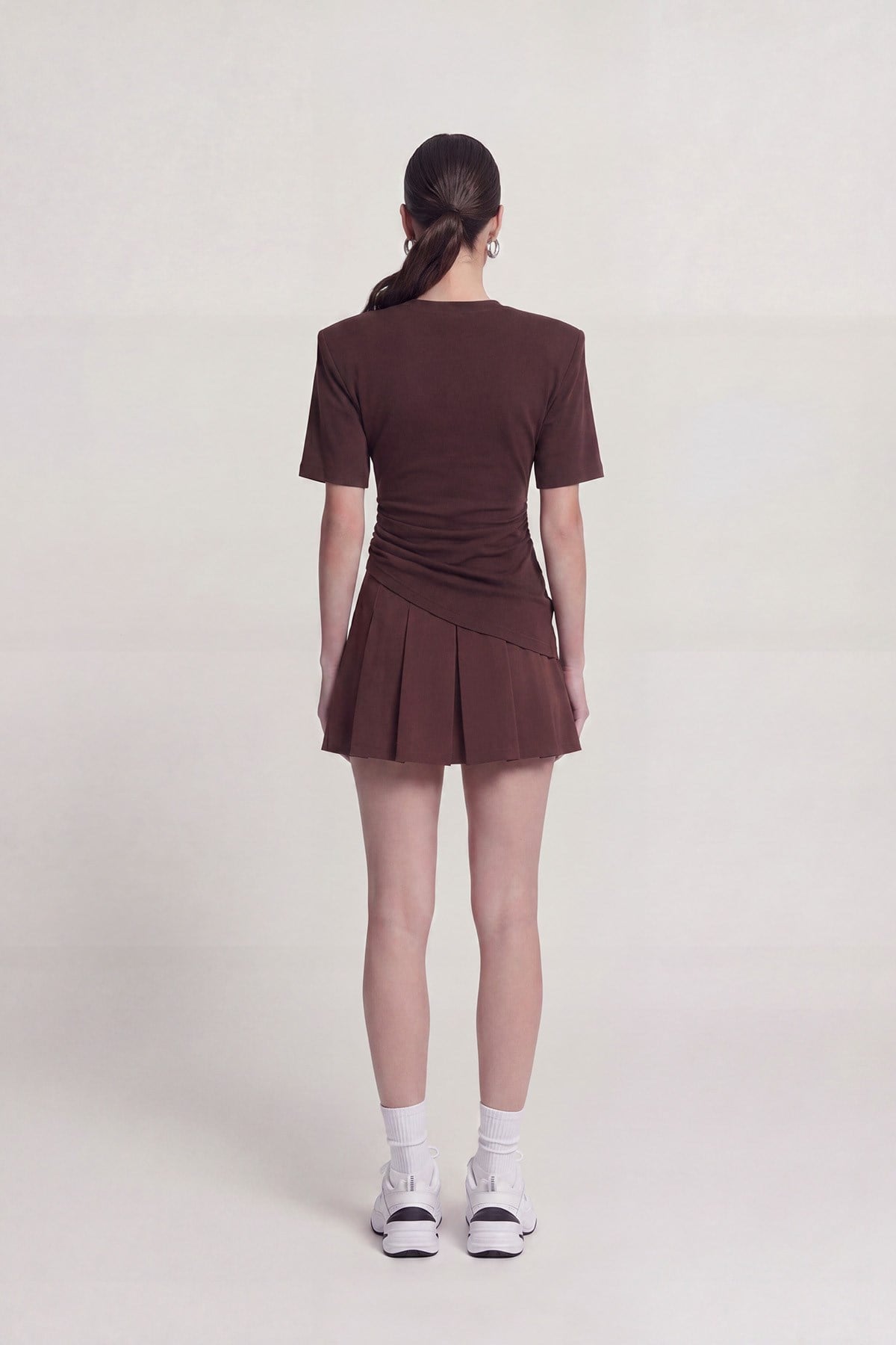 Demie T-Shirt with Gathered Detail and Padded Shoulders, Coffee