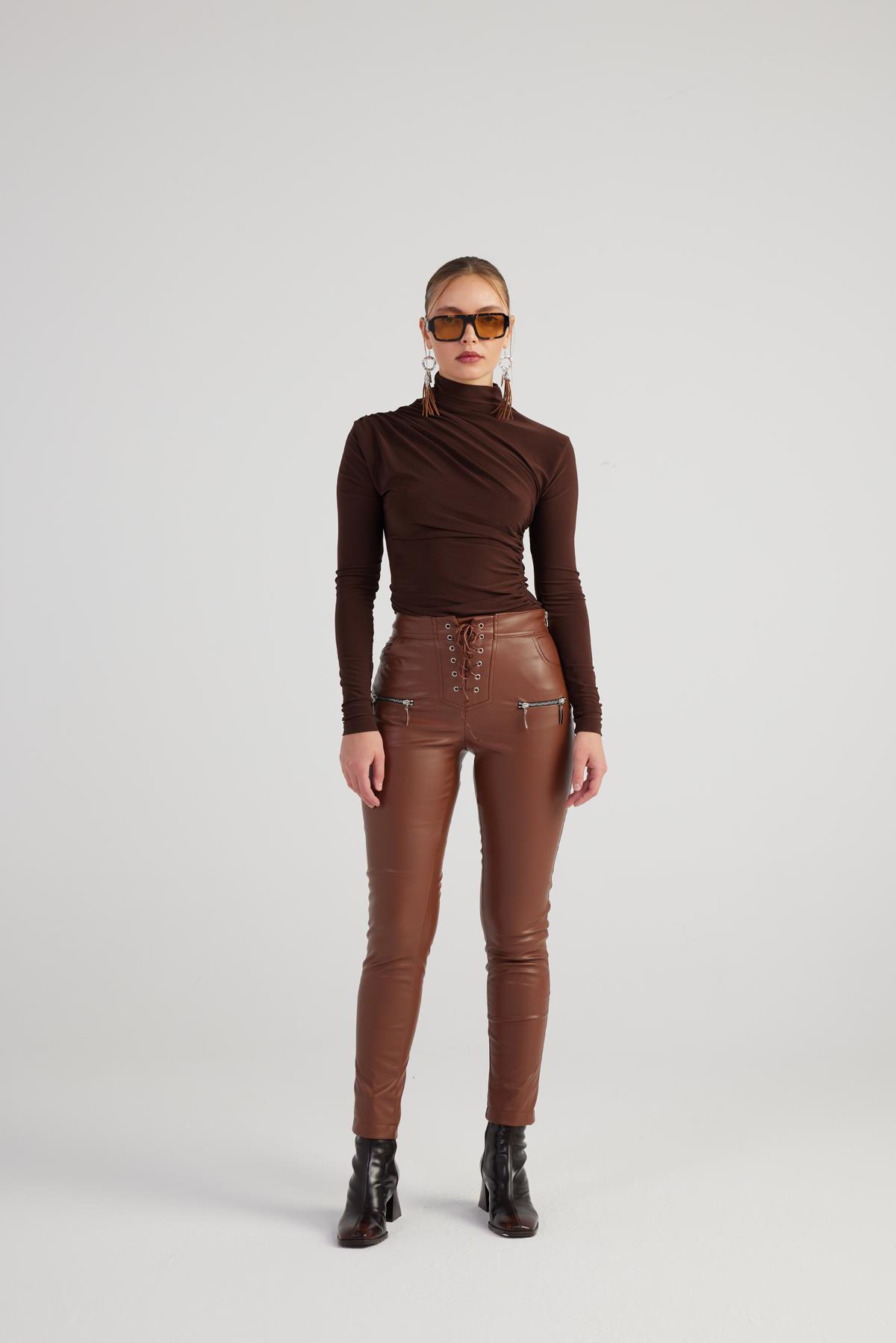 Gina Leather Trousers Brown