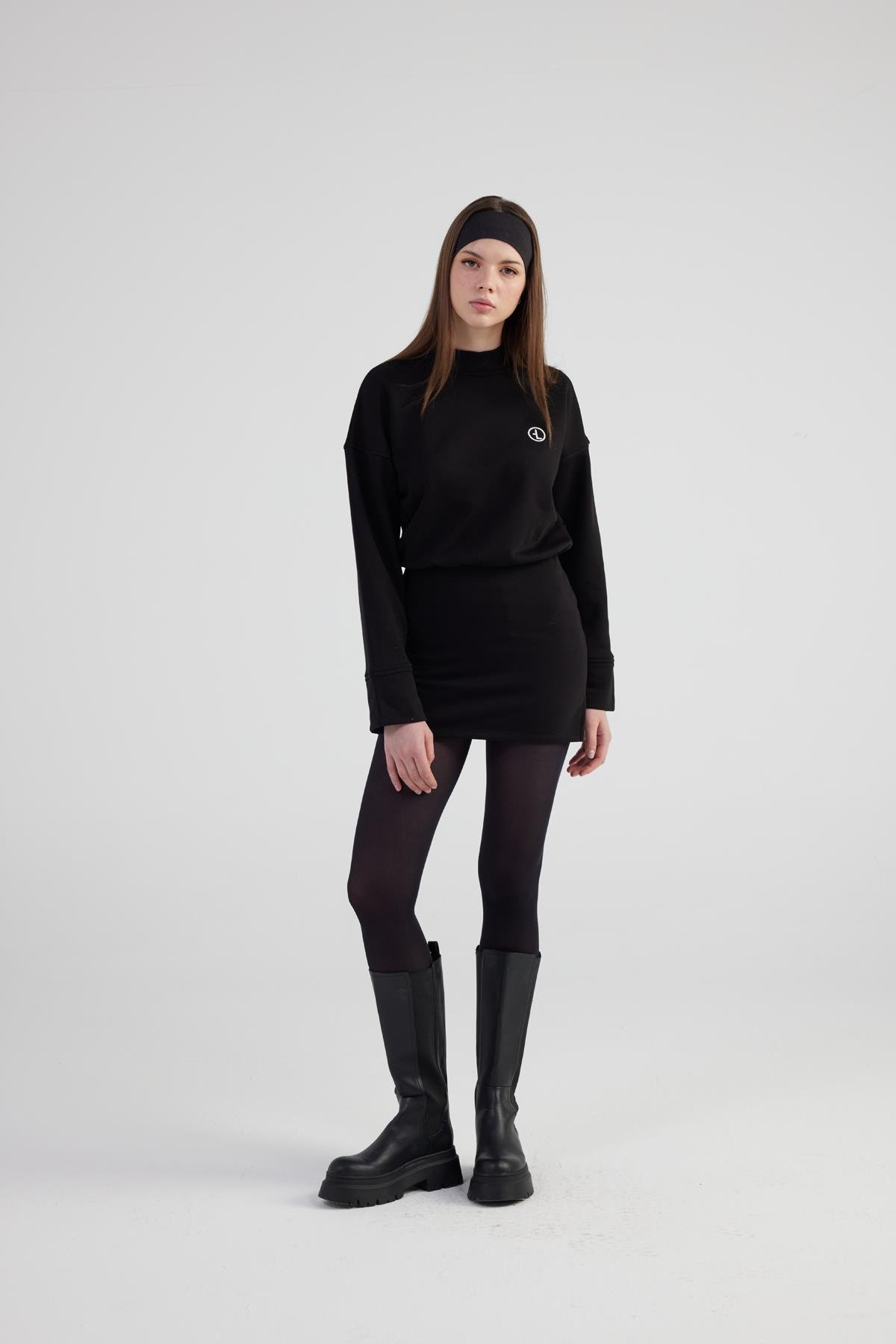 Yırtmaçlı Dokuma Kumaş Mini Claire Elbise Siyah