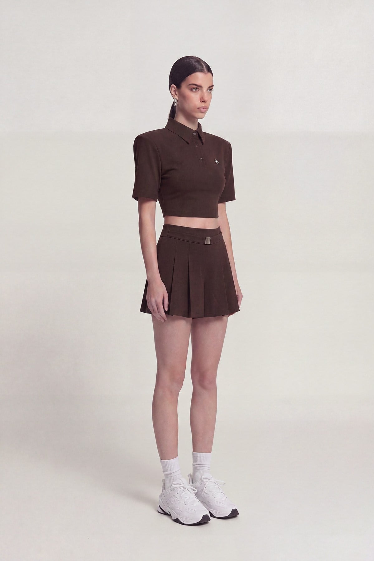 Vatkalı Polo Yaka Carolyn T-Shirt Kahve