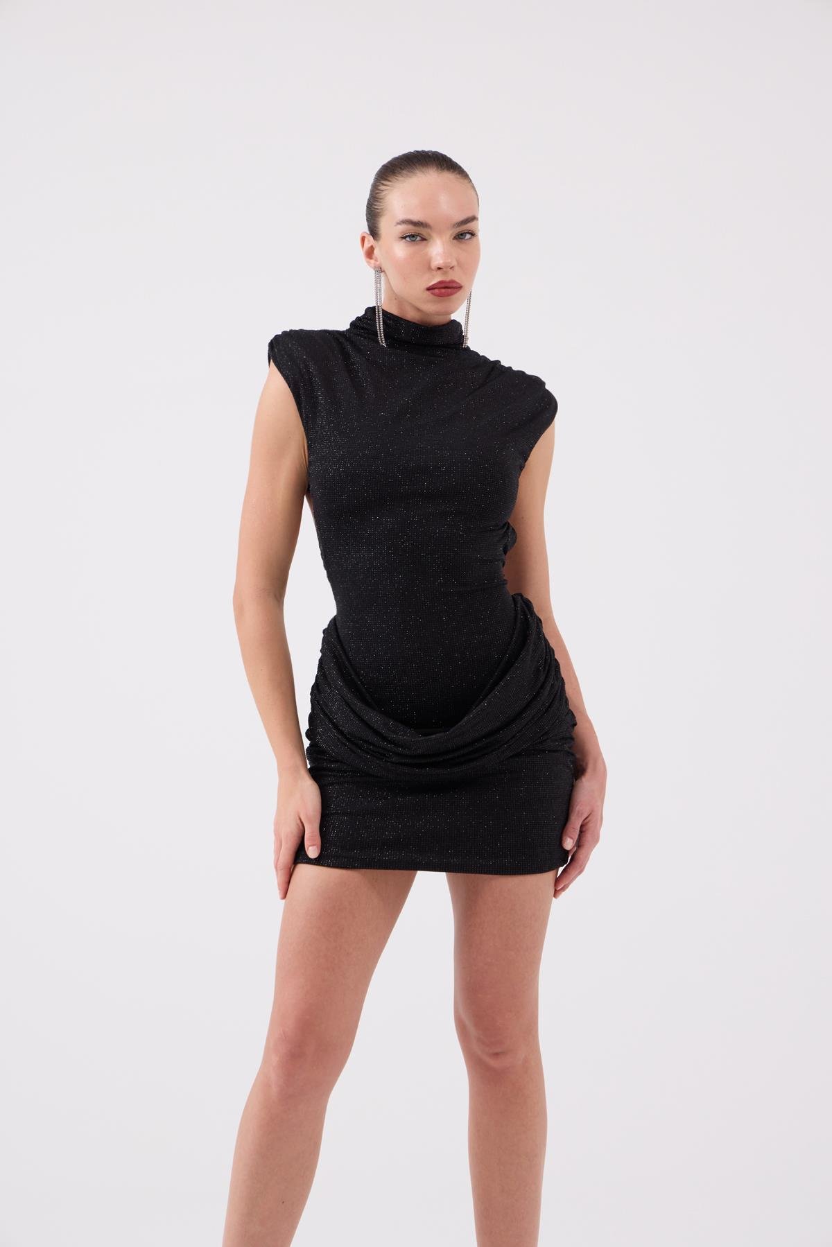 Backless Glittery Mini Judy Dress Black