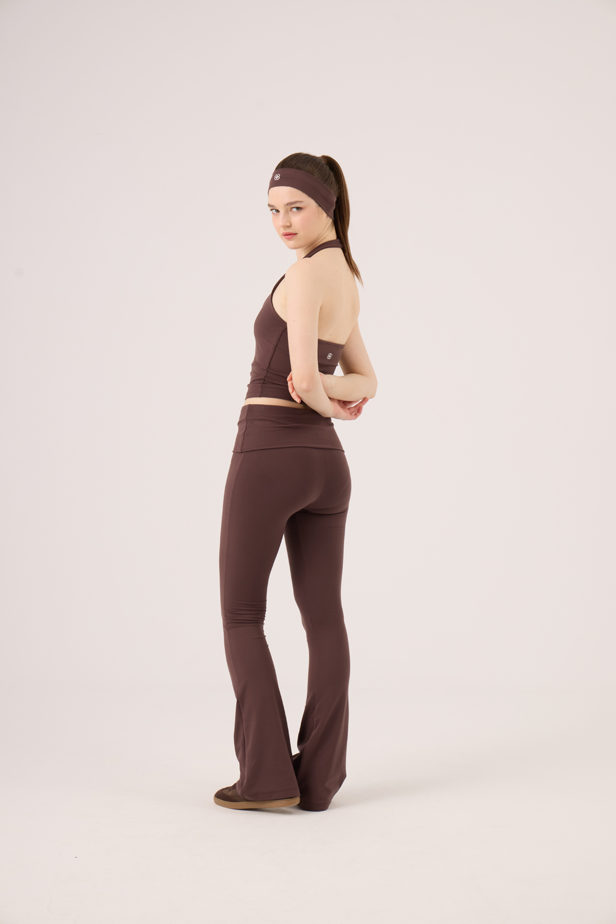 Ellen Flare Leggings with Waistband, Brown