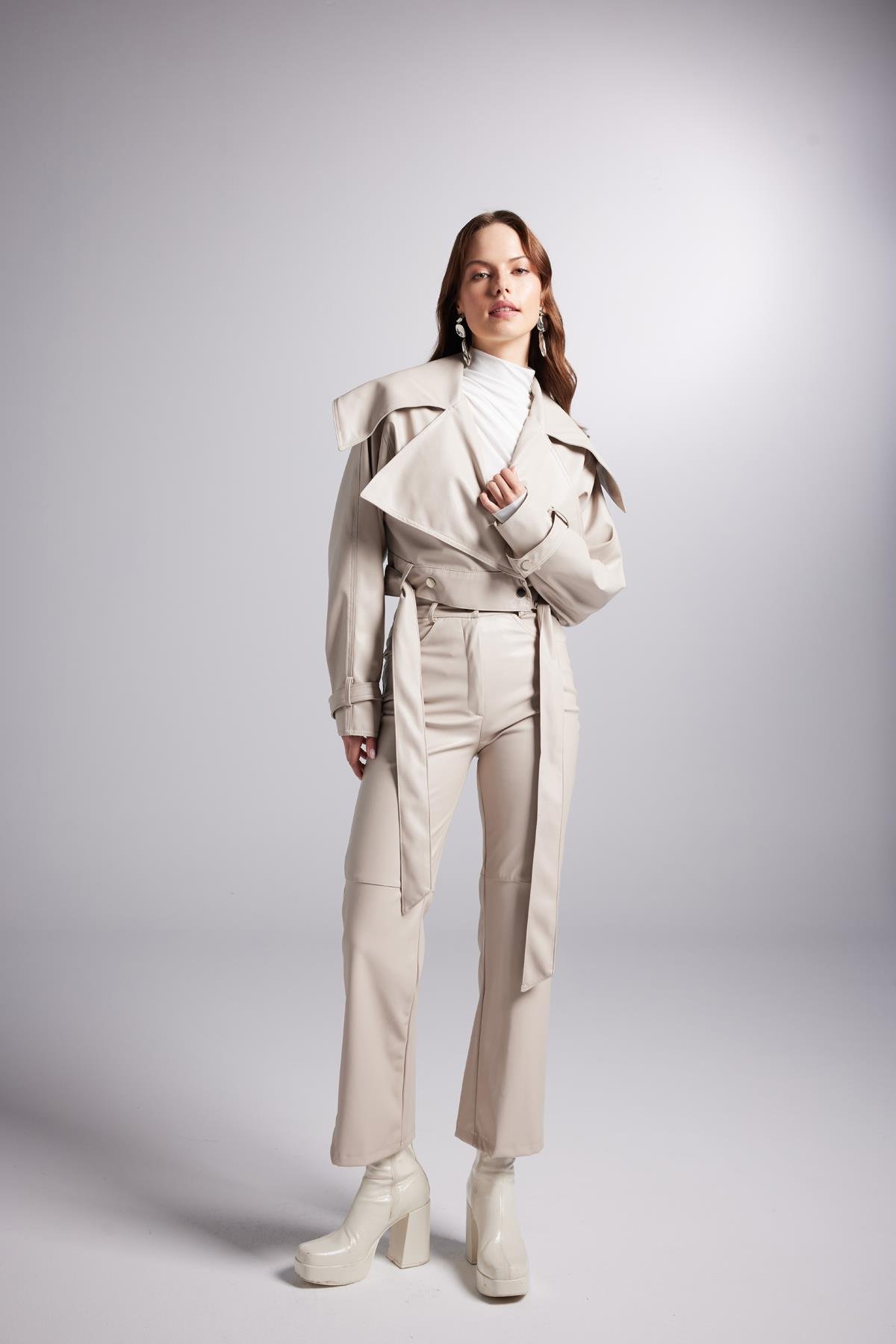 Lucy Leather Trousers Beige