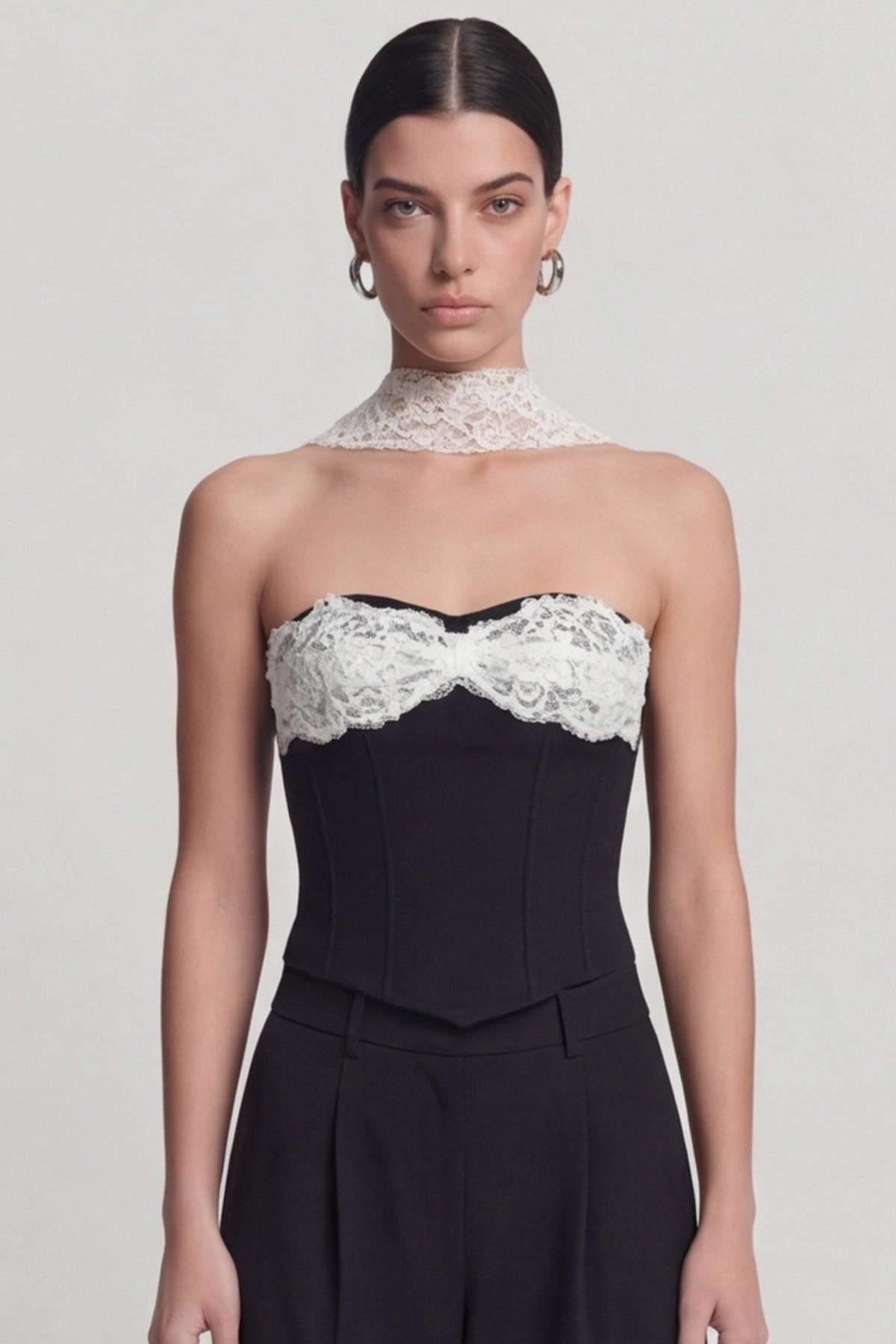 Dantel Şal Detaylı Korse Tayla Büstiyer Siyah