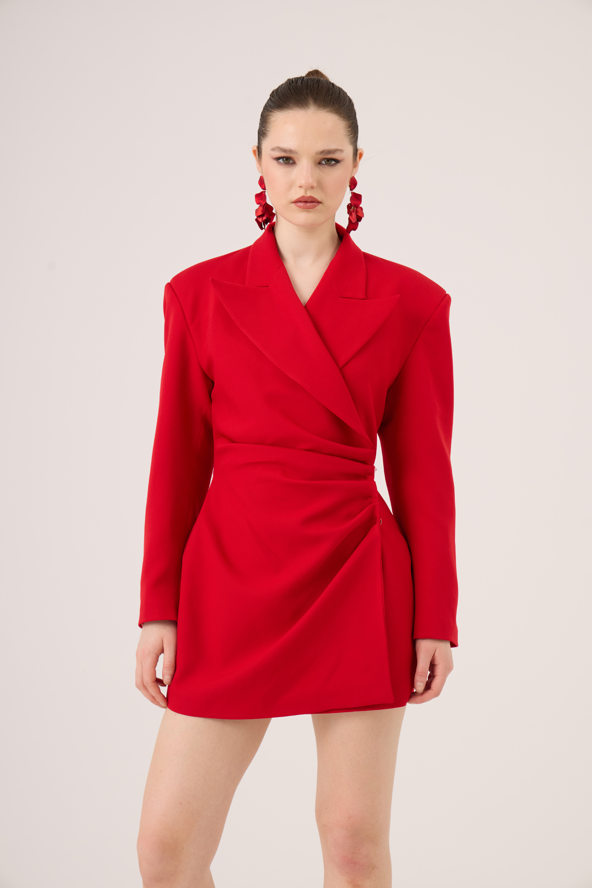 Beli Drape Detaylı Heleni Blazer Ceket Kırmızı