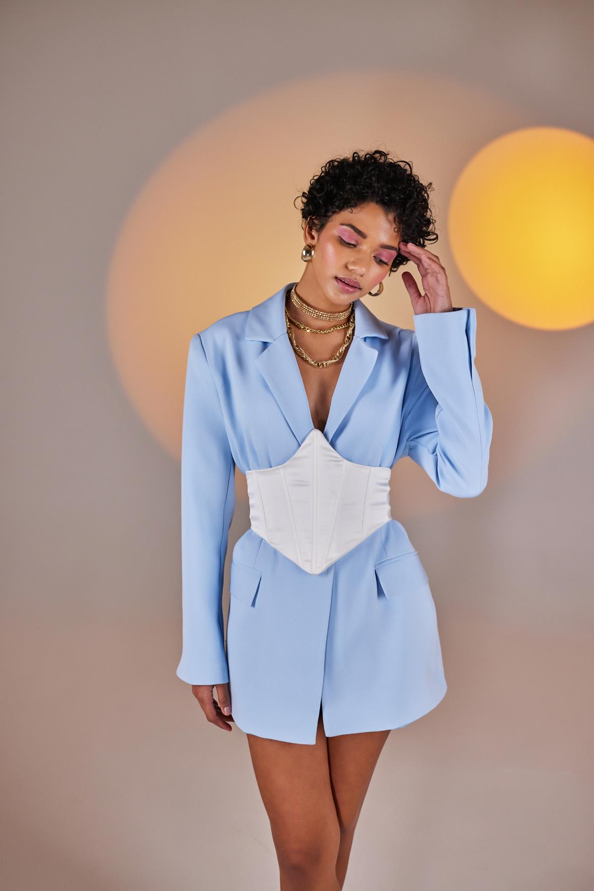 Arkası Gipeli Satin Korse Beyaz