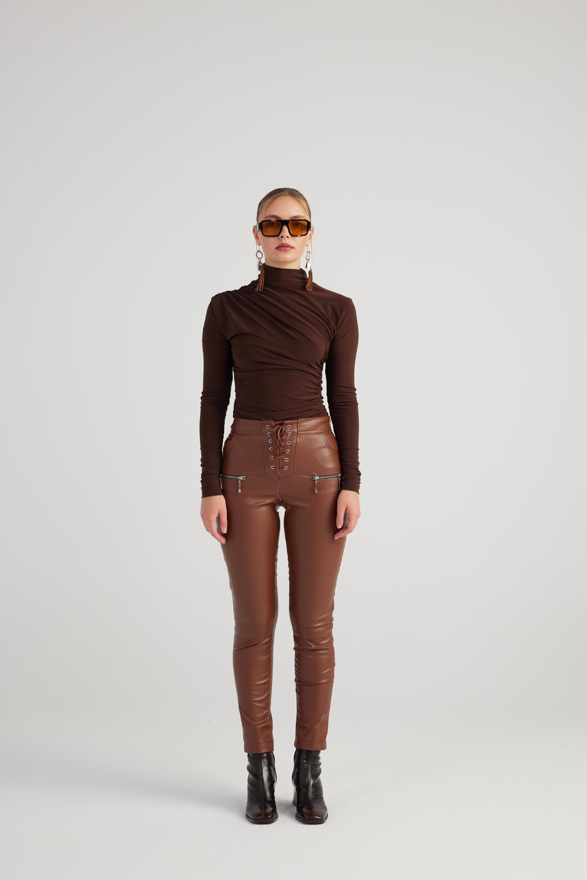 Gina Leather Trousers Brown