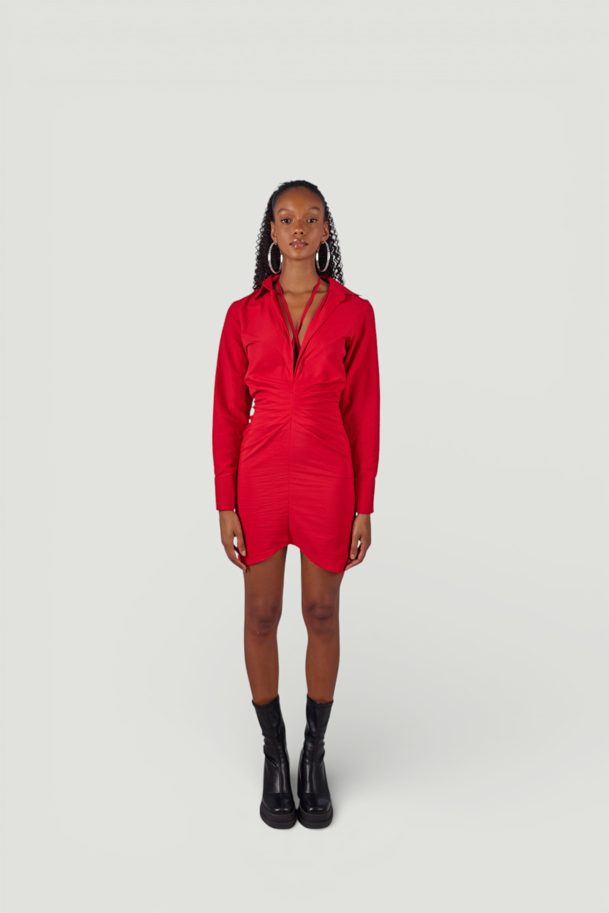 Boyundan Bağlamalı Dekolteli Mini Roar Elbise Kırmızı