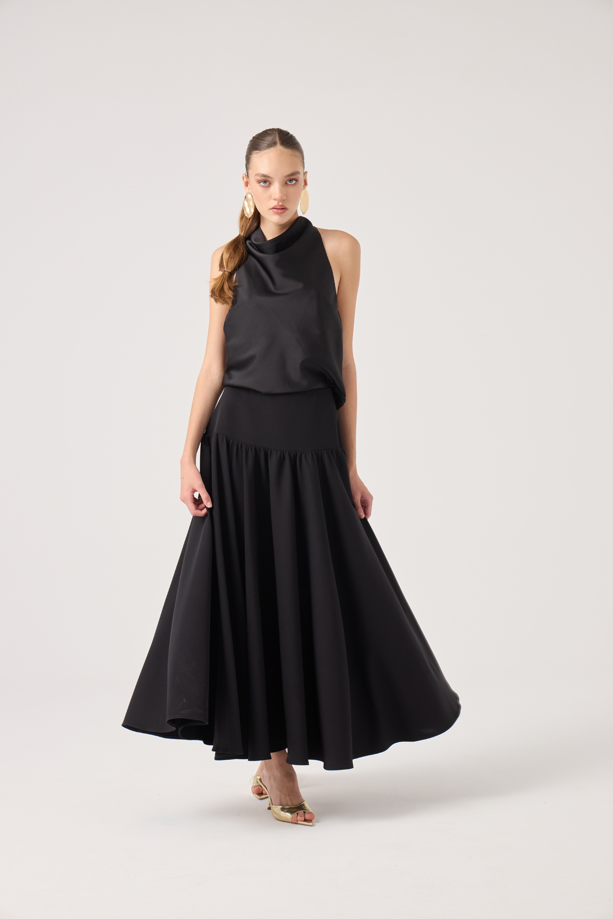 Fermuarlı Uzun Elenor Etek Siyah