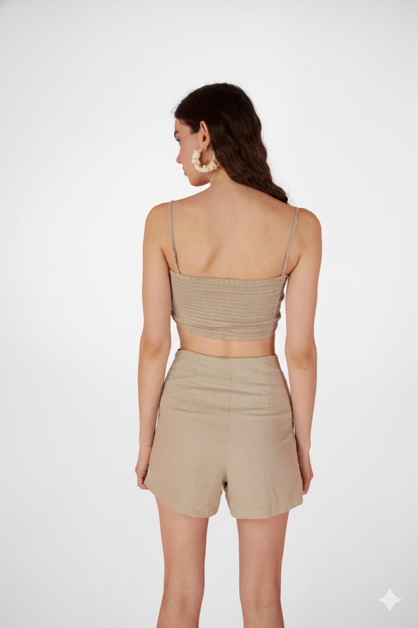 Koton Kumaş Şeffaf Rise Zincir Detaylı Bluz Bej